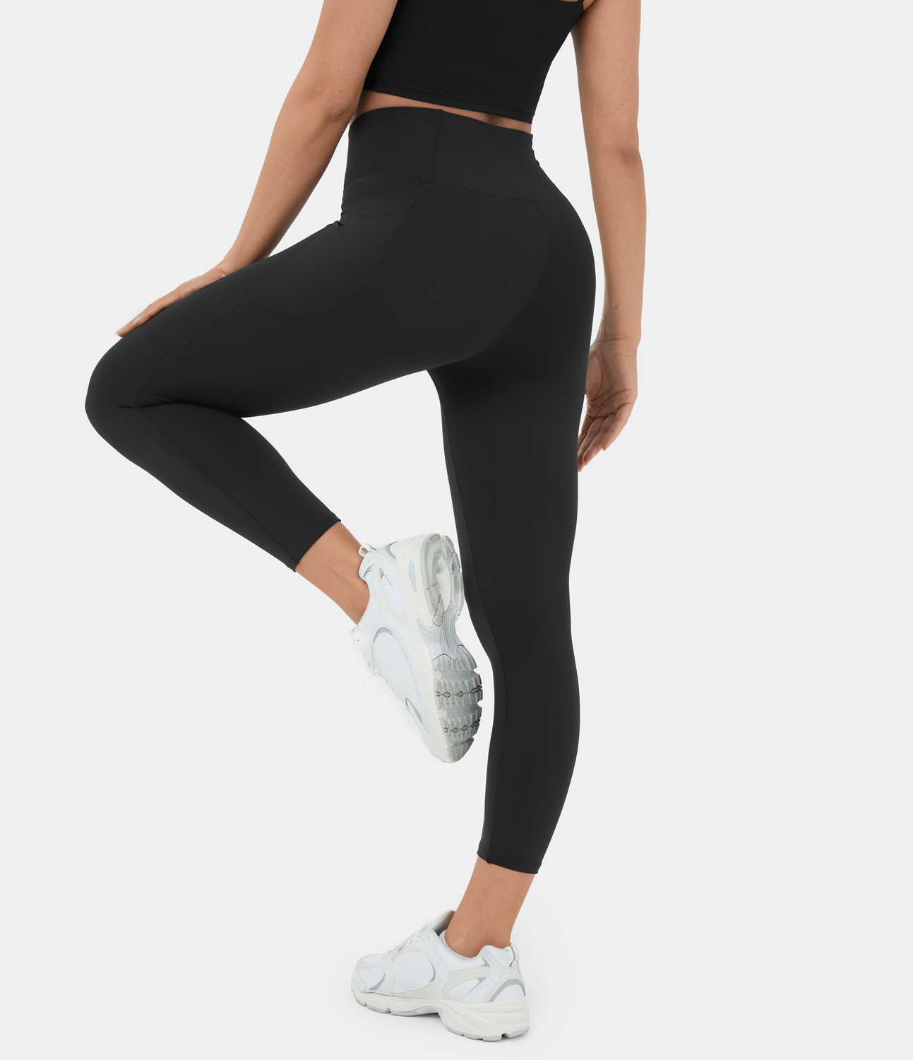 Halara Softlyzeroв„ў High Waisted Crossover Side Pocket Yoga Capri Leggings  - Black - L gym leggings leggings with pockets 