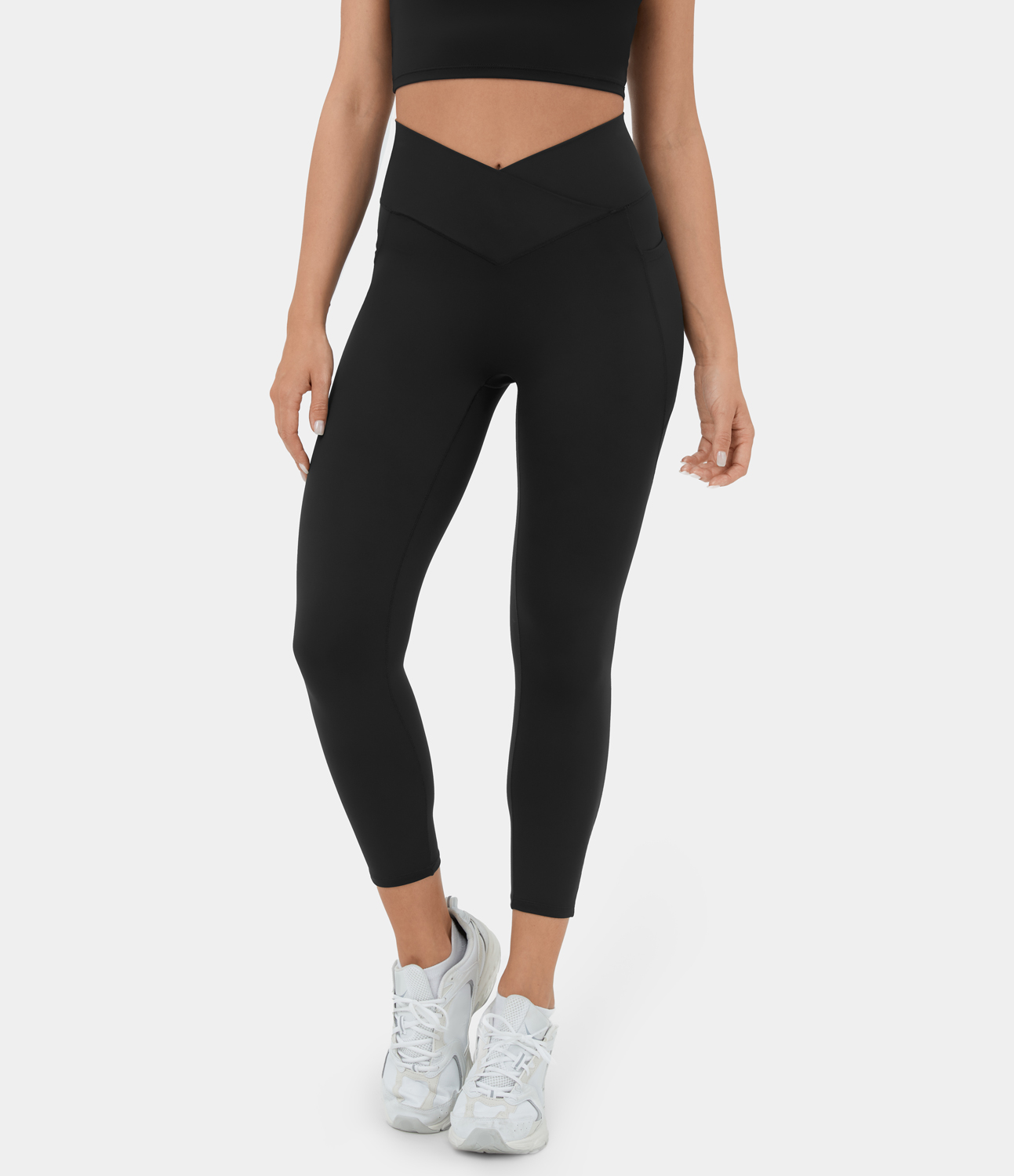 Halara Softlyzeroв„ў High Waisted Crossover Side Pocket Yoga Capri Leggings  - Black - L gym leggings leggings with pockets 
