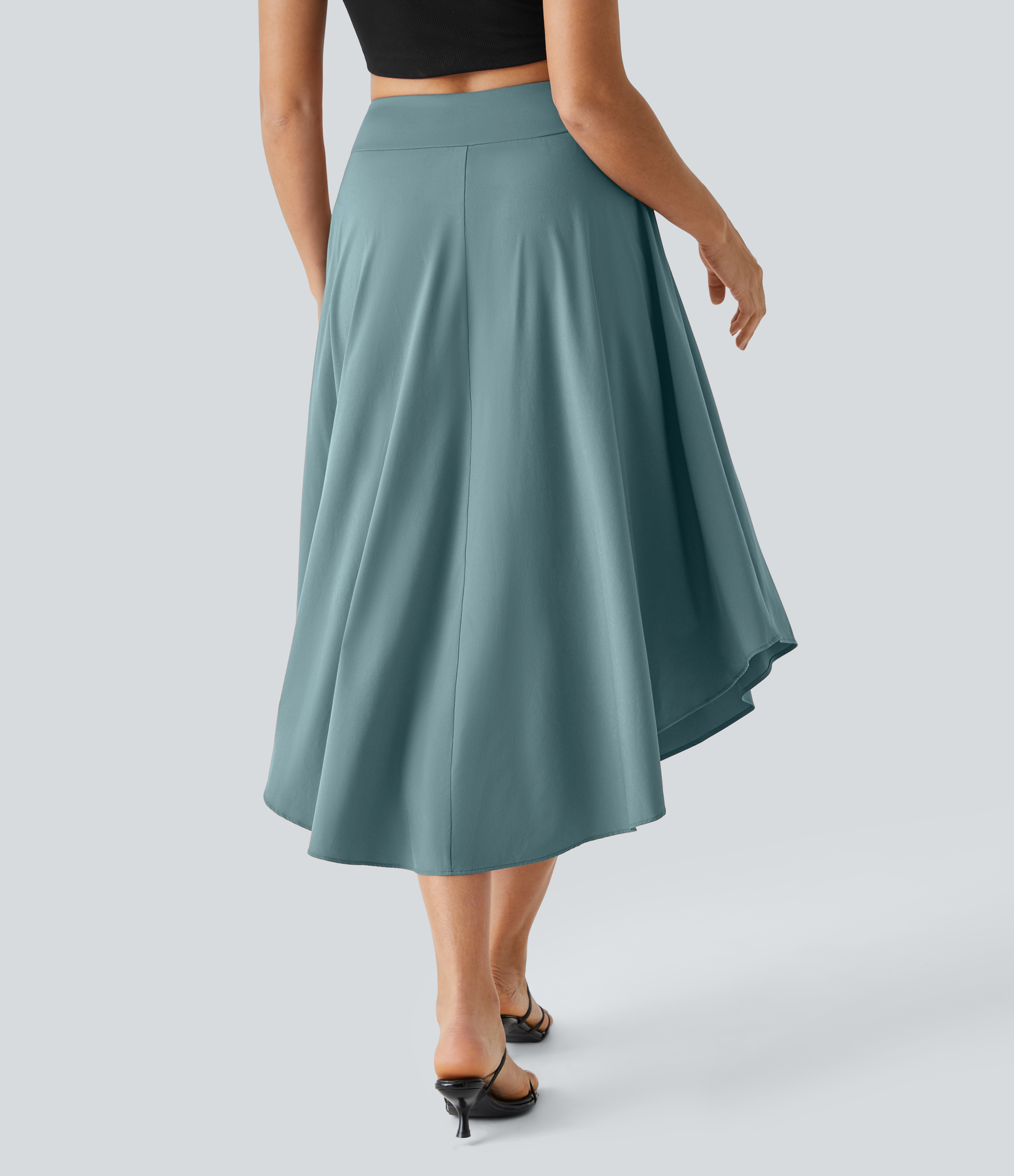 Halara Breezefulв„ў High Waisted Tie Side Split 2-in-1 Curved Hem Flowy Flare Quick Dry Midi Casual Skirt  - Mineral Blue - L(regular) 