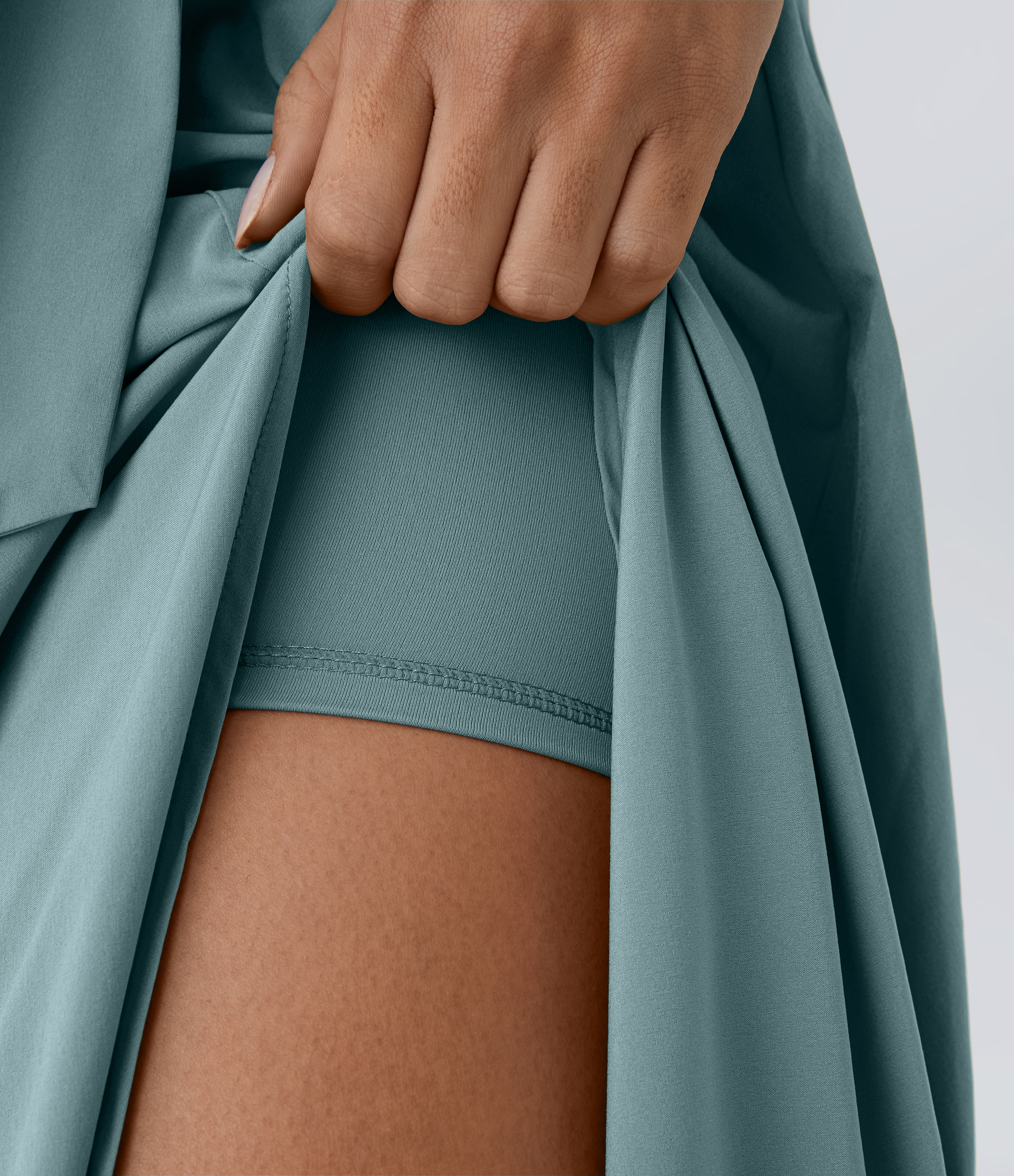 Halara Breezefulв„ў High Waisted Tie Side Split 2-in-1 Curved Hem Flowy Flare Quick Dry Midi Casual Skirt  - Mineral Blue - L(regular) 