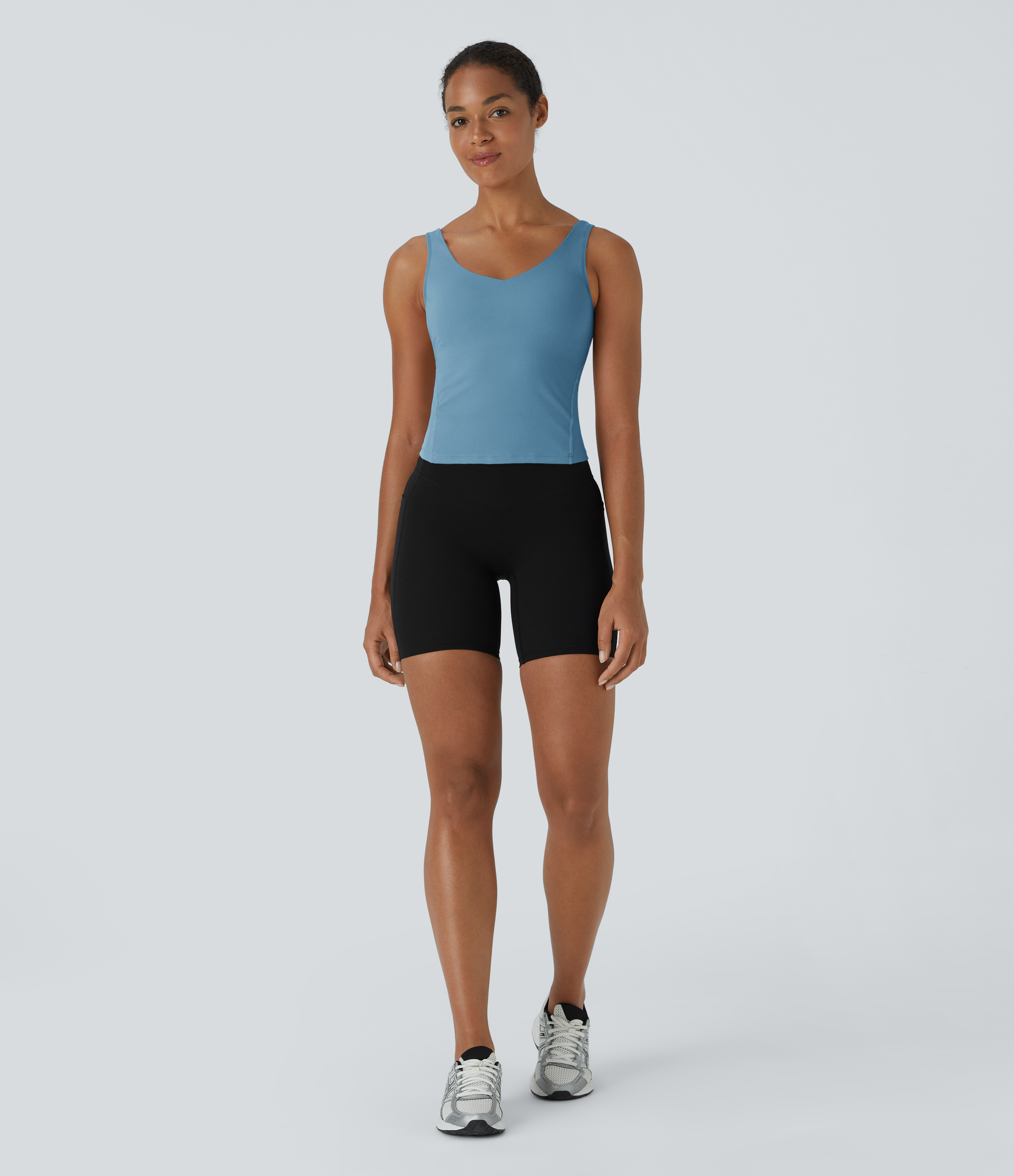 Halara Softlyzeroв„ў Plush Padded V Neck Plain Tank Top Tank Top - Warm Mid Blue - XS golf tops halter top tunic tops sleeveless tops 