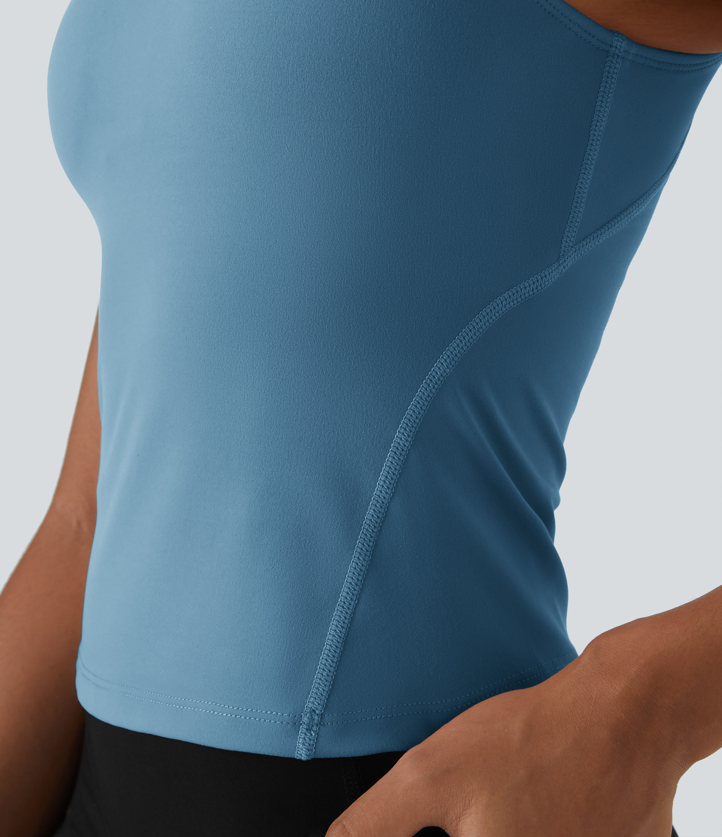 Halara Softlyzeroв„ў Plush Padded V Neck Plain Tank Top Tank Top - Warm Mid Blue - XS golf tops halter top tunic tops sleeveless tops 