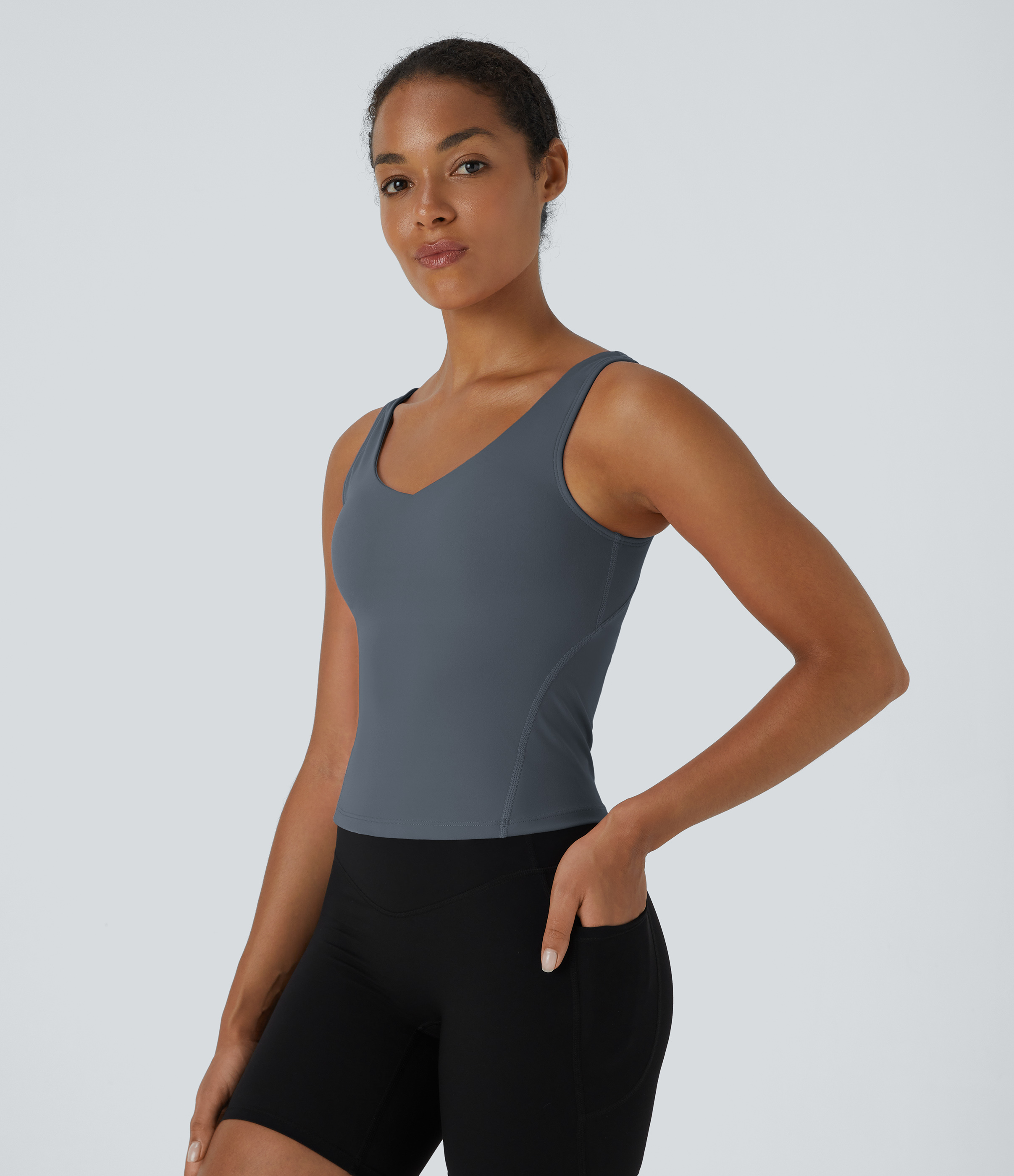 Halara Softlyzeroв„ў Plush Padded V Neck Plain Tank Top Tank Top - Turbulence - XL golf tops halter top tunic tops sleeveless tops backless top 