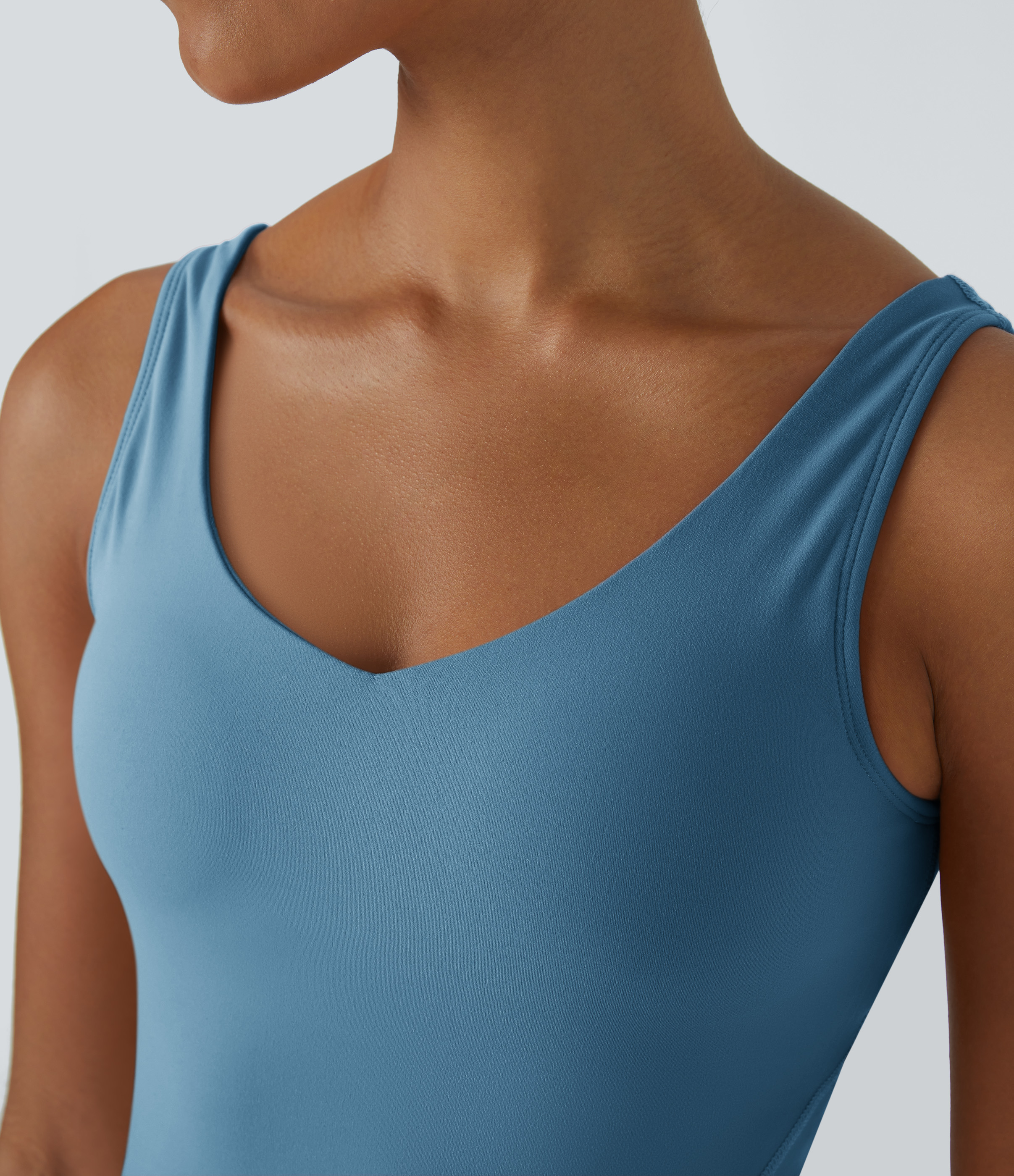 Halara Softlyzeroв„ў Plush Padded V Neck Plain Tank Top Tank Top - Warm Mid Blue - XS golf tops halter top tunic tops sleeveless tops 