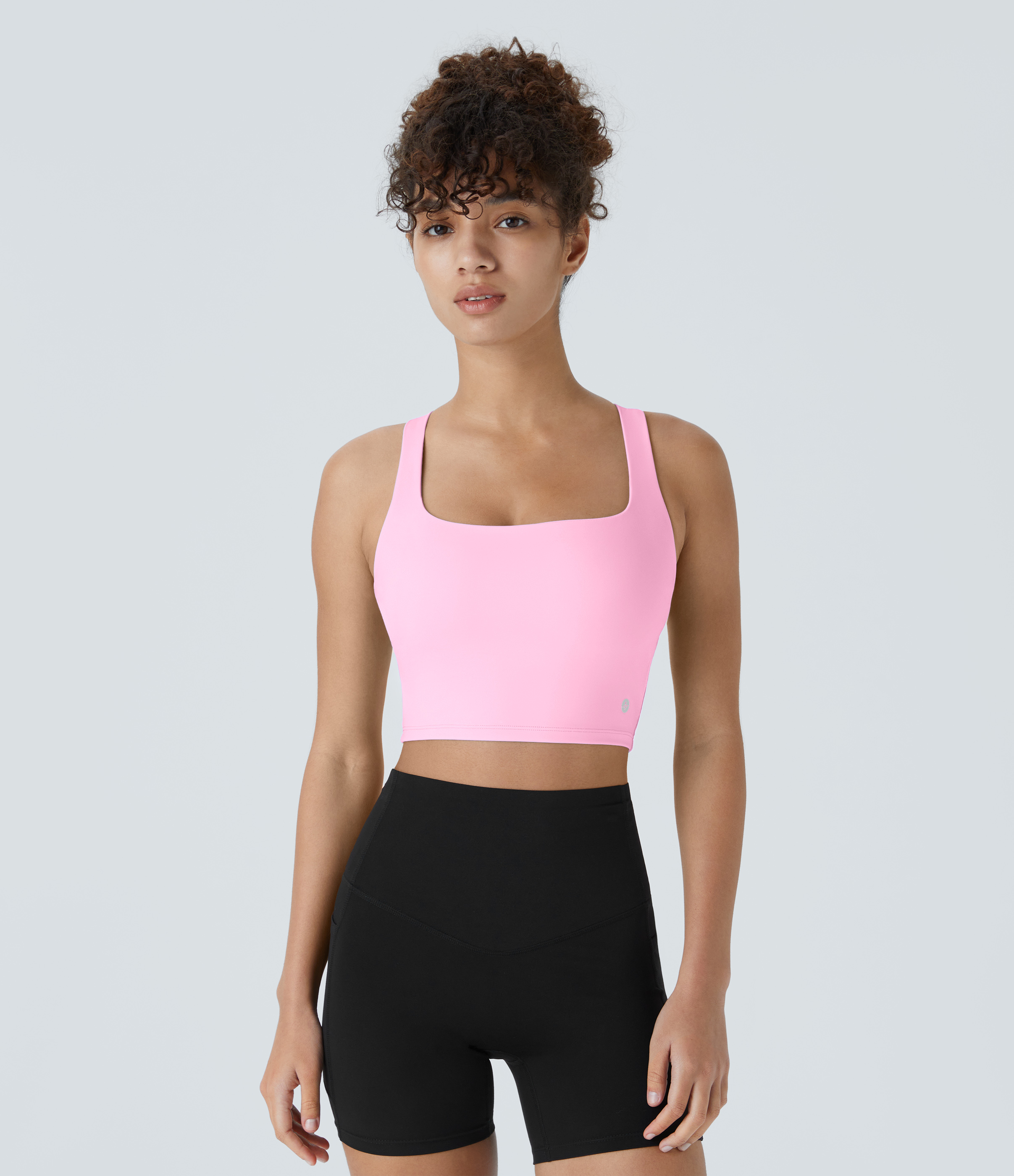 Halara Cloudfulв„ў Air Fabric Square Neck Backless Crisscross Cropped Cool Touch Yoga Tank Top Tank Top - Nosegay - M golf tops halter top 