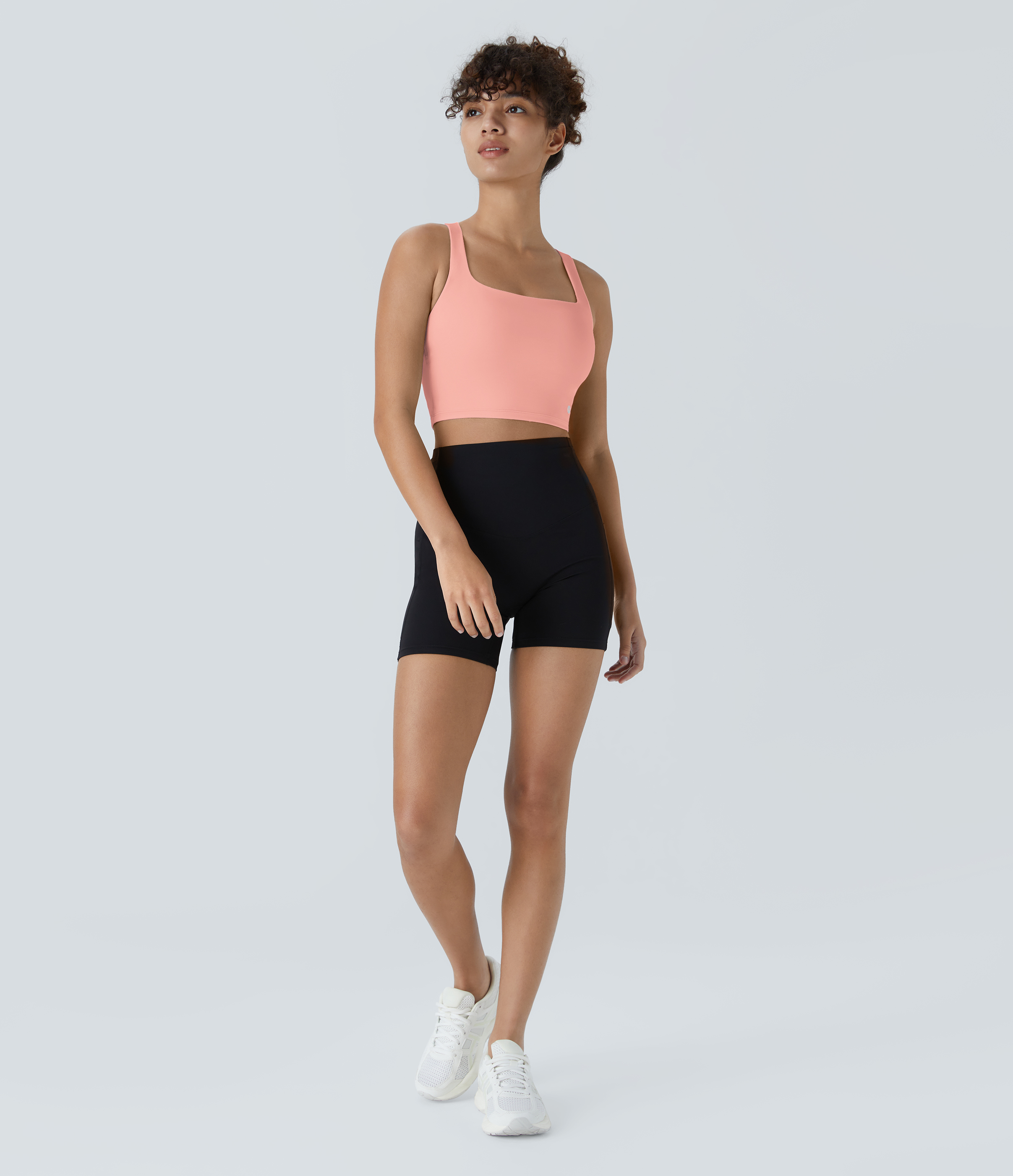 Halara Cloudfulв„ў Air Fabric Square Neck Backless Crisscross Cropped Cool Touch Yoga Tank Top Tank Top - Peach Melba - S golf tops halter top 