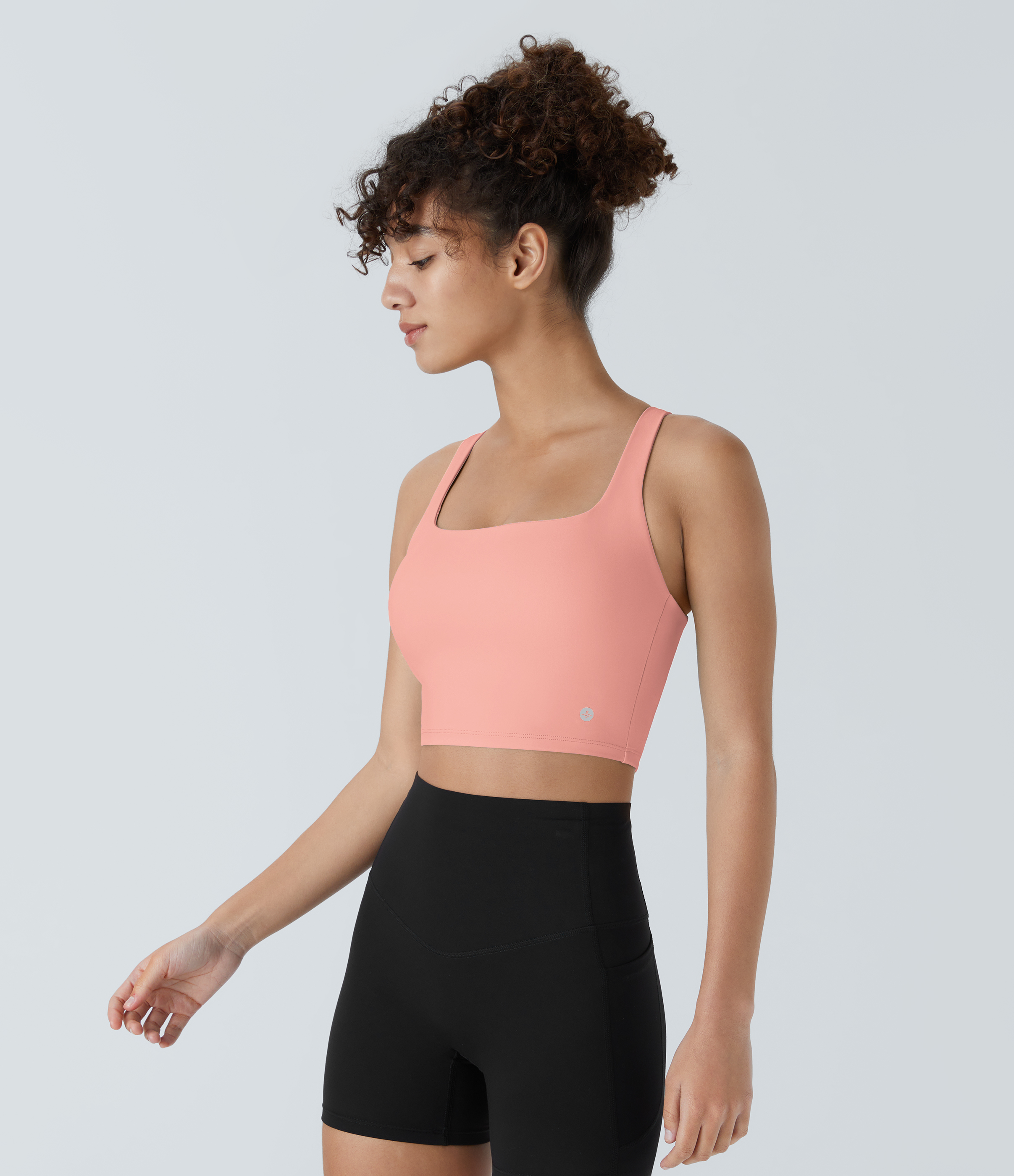 Halara Cloudfulв„ў Air Fabric Square Neck Backless Crisscross Cropped Cool Touch Yoga Tank Top Tank Top - Peach Melba - S golf tops halter top 