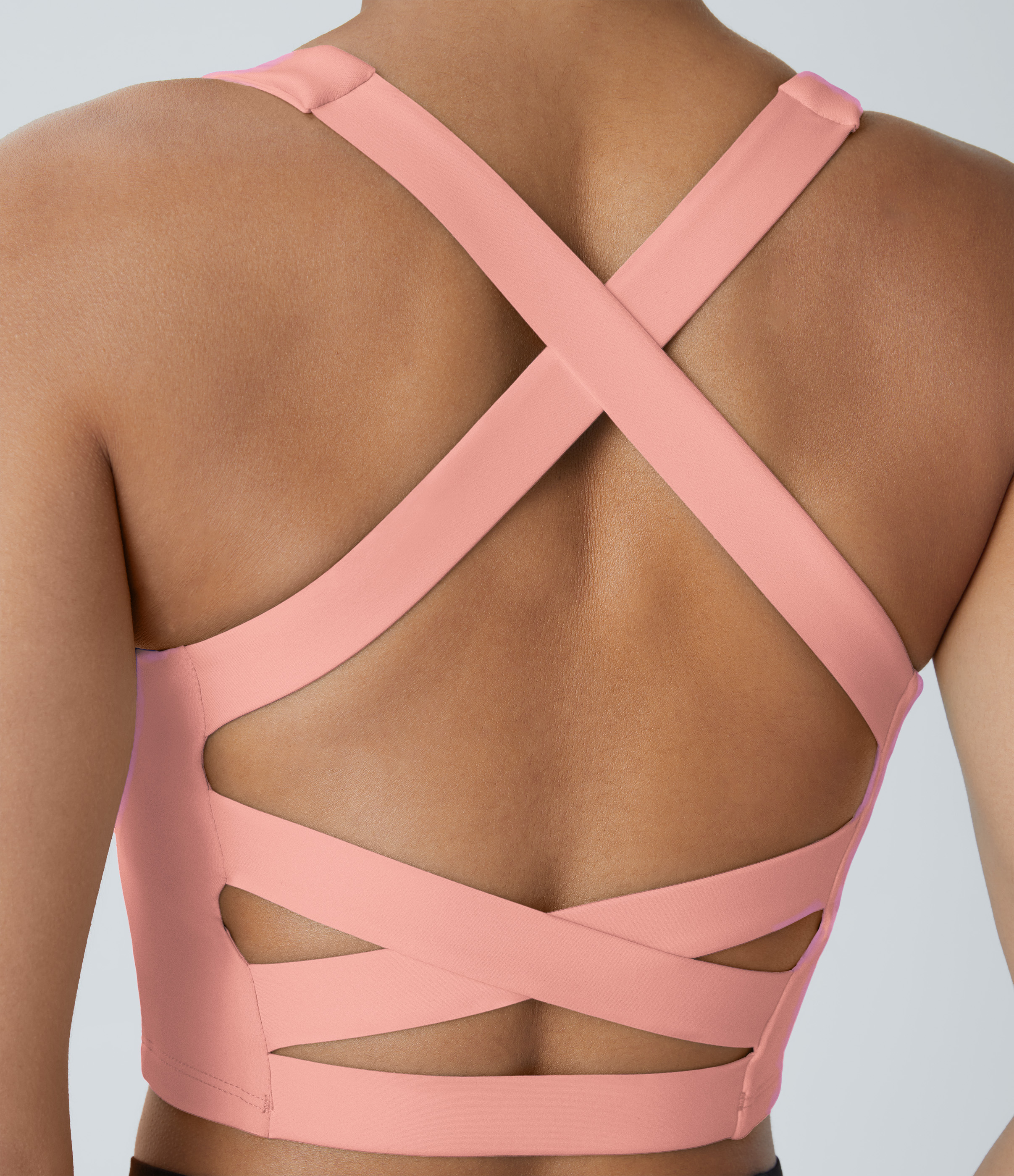 Halara Cloudfulв„ў Air Fabric Square Neck Backless Crisscross Cropped Cool Touch Yoga Tank Top Tank Top - Peach Melba - S golf tops halter top 