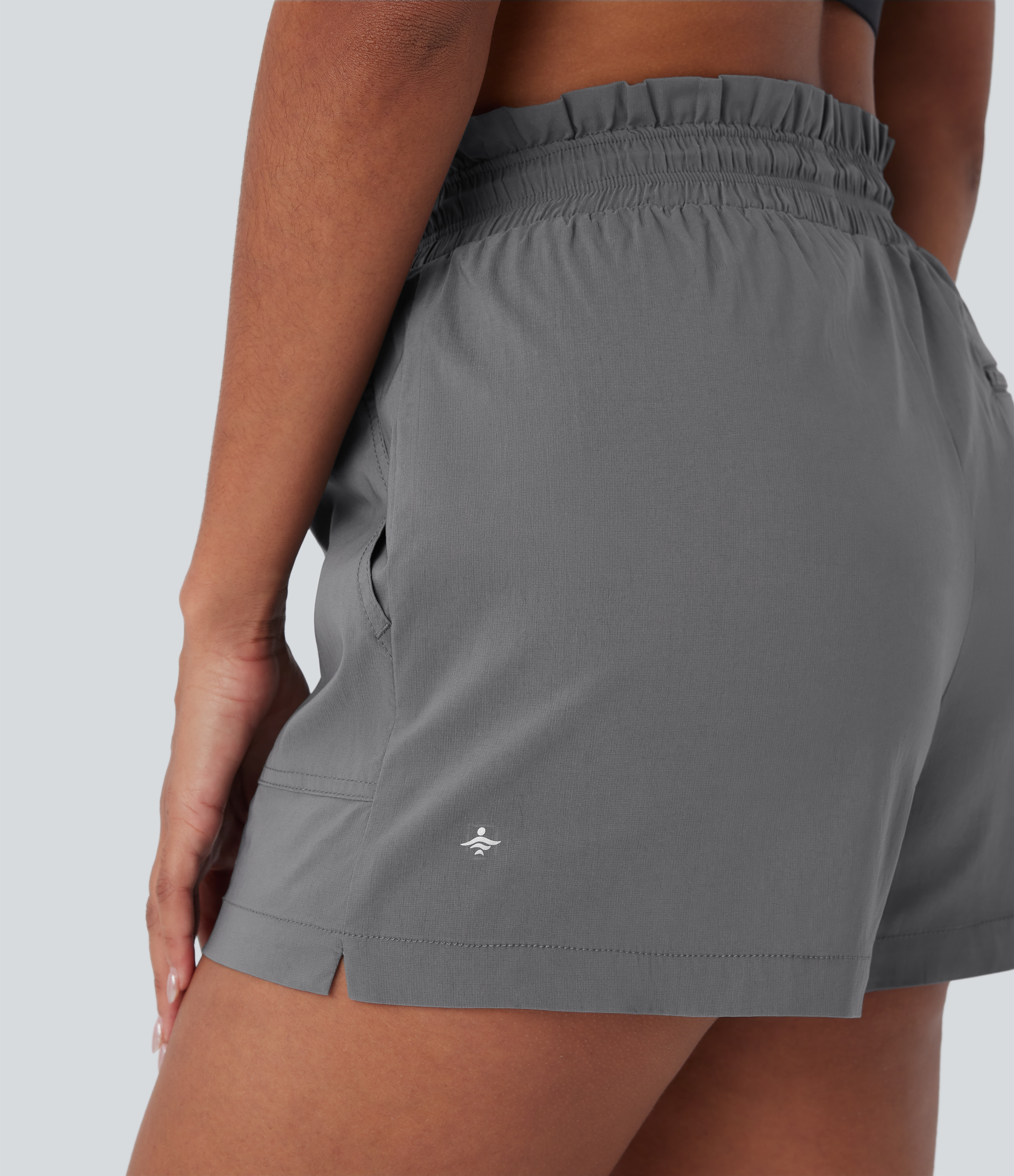 Halara High Waisted Drawstring Multiple Pockets Split Running Shorts Gym Short - Mockingbird - S booty shorts compression shorts yoga shorts 