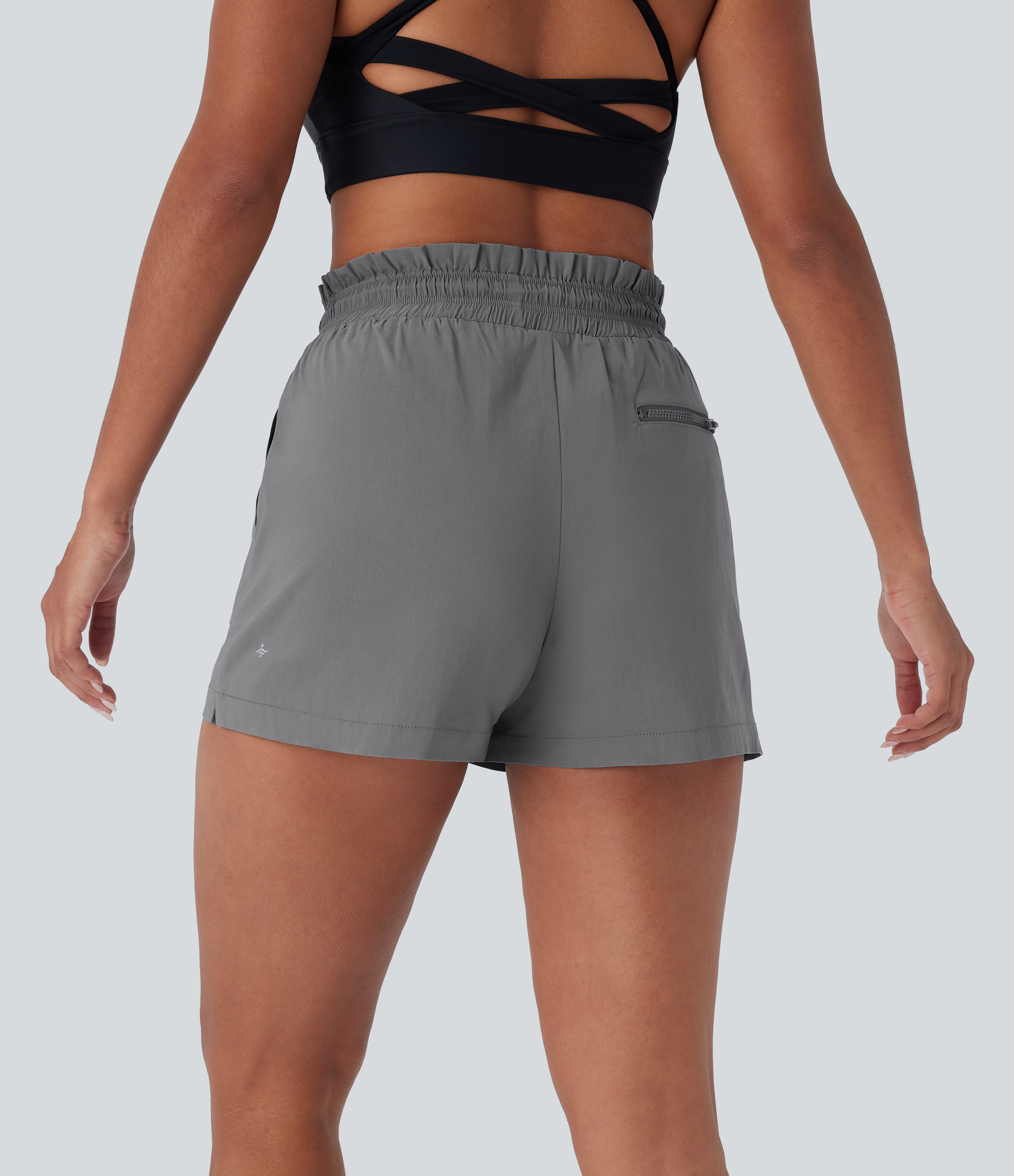 Halara High Waisted Drawstring Multiple Pockets Split Running Shorts Gym Short - Mockingbird - S booty shorts compression shorts yoga shorts 
