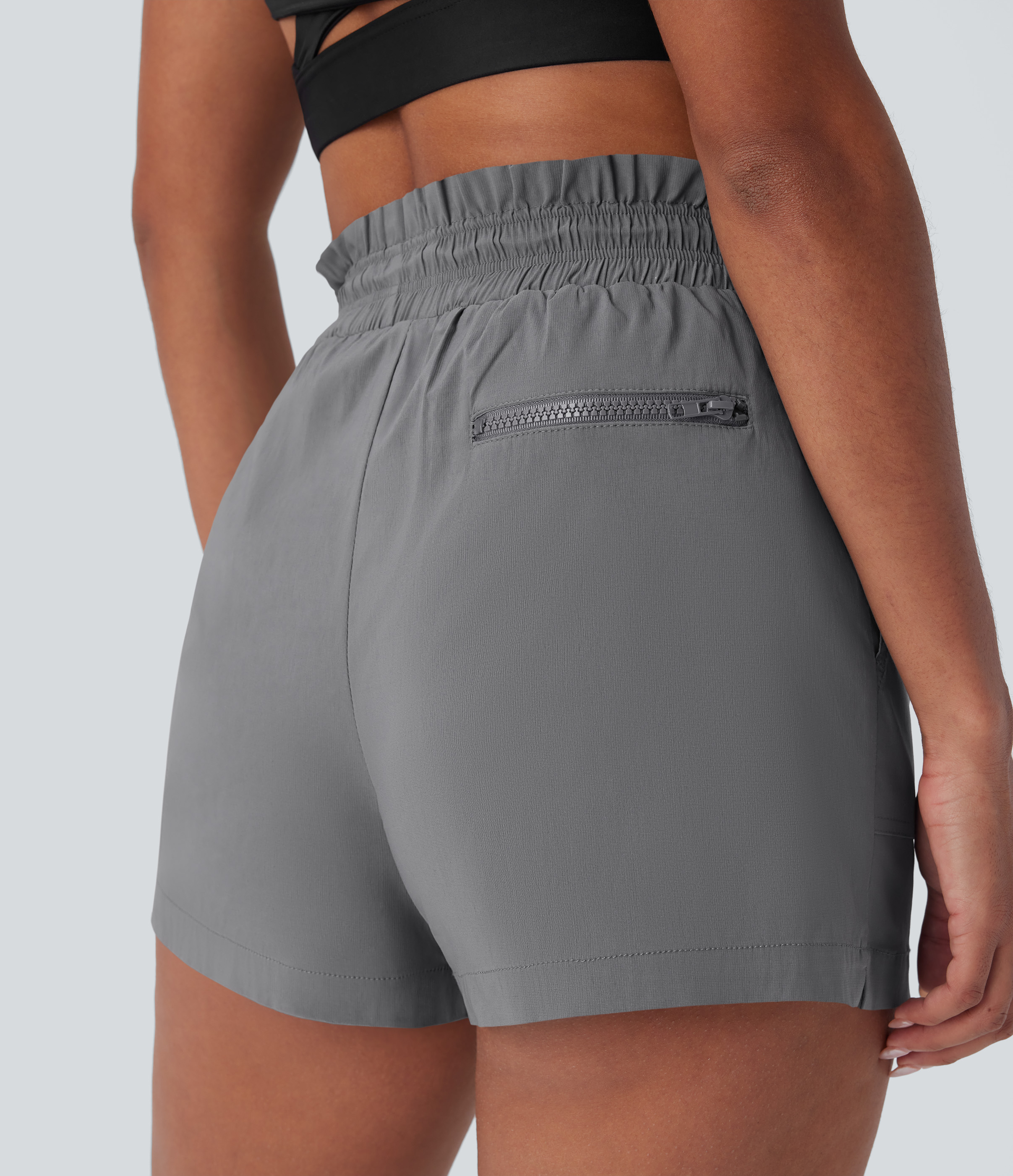 Halara High Waisted Drawstring Multiple Pockets Split Running Shorts Gym Short - Mockingbird - S booty shorts compression shorts yoga shorts 