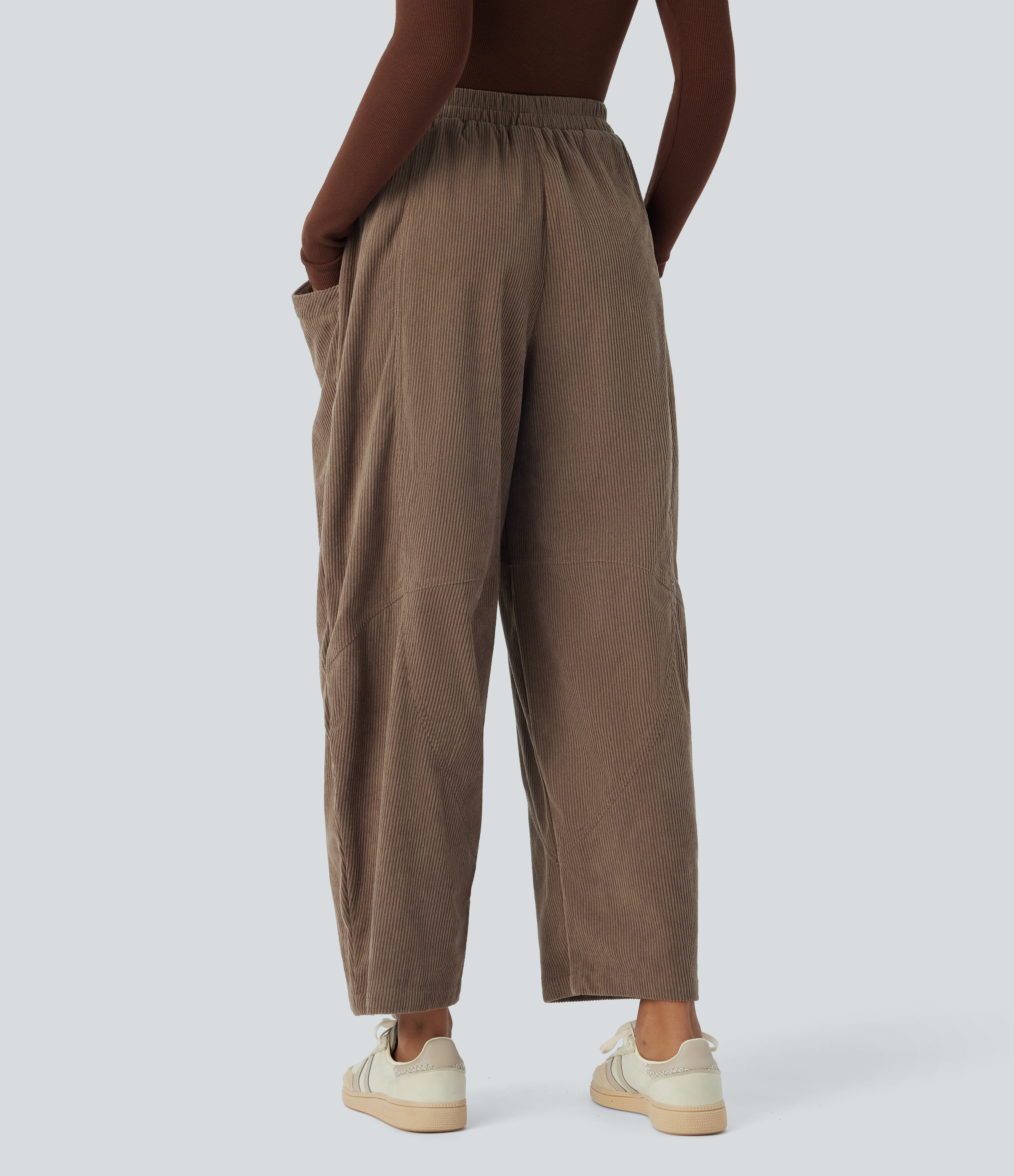 Halara High Waisted Side Pocket Corduroy Casual Wide Leg Pants  - Cocoa Brown - XL(regular) sweatpants jogger pants stacked sweatpants 