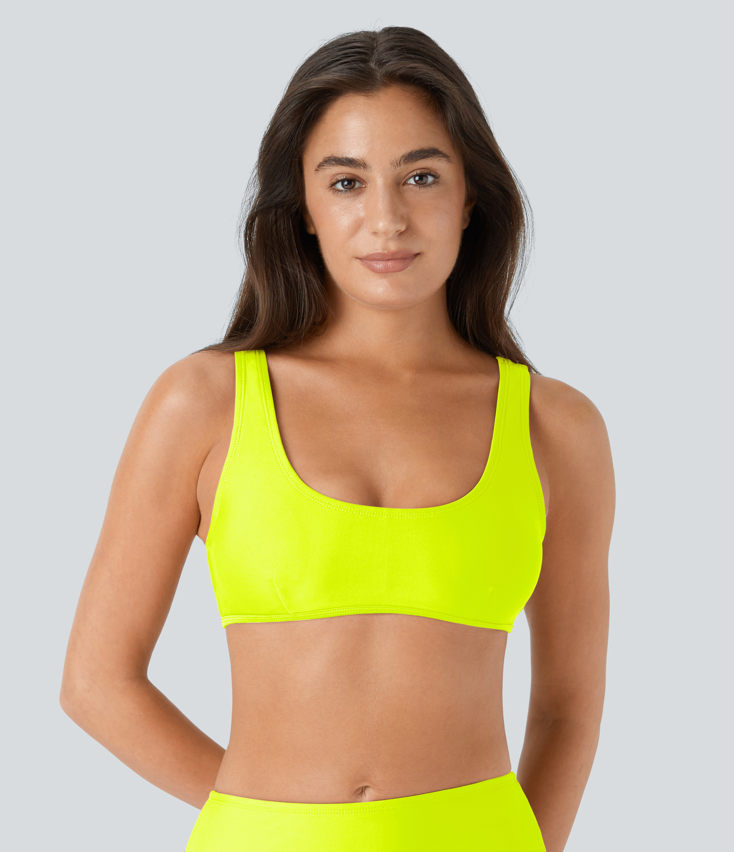 Halara Solid U Neck Bikini Top Swimsuit  - Ice Lime Green - M 