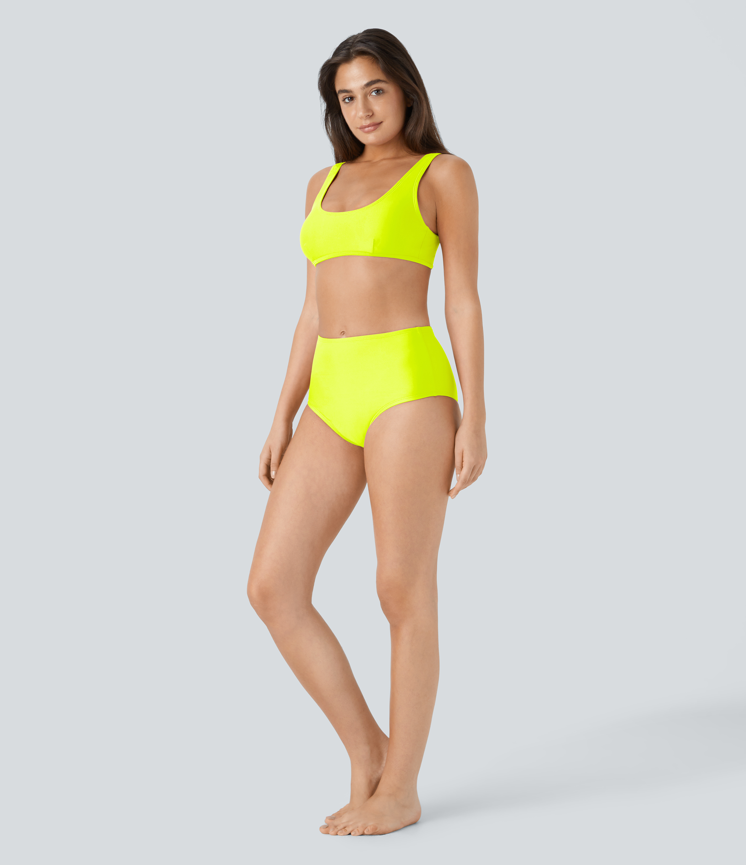 Halara Solid U Neck Bikini Top Swimsuit  - Ice Lime Green - M 