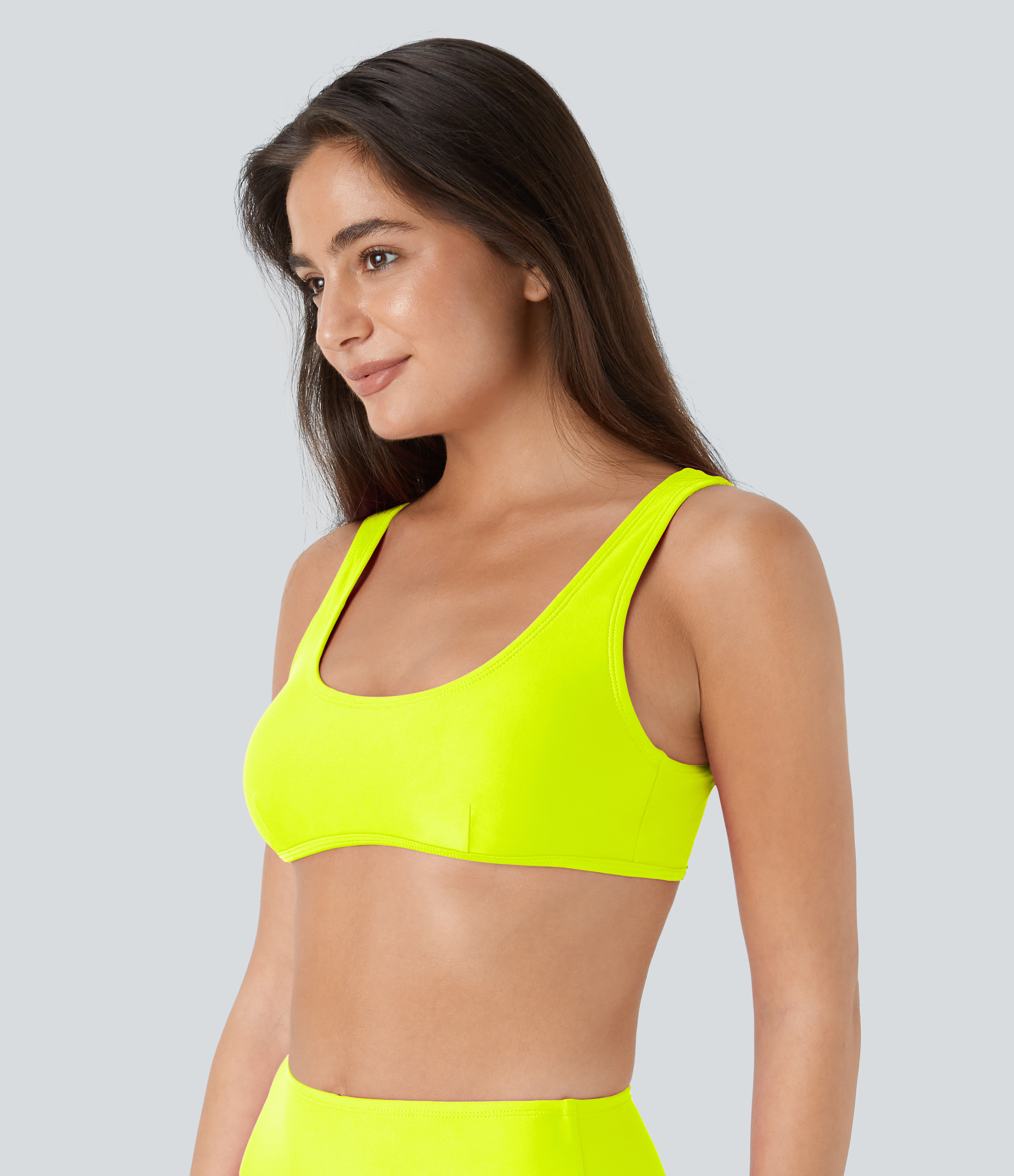 Halara Solid U Neck Bikini Top Swimsuit  - Ice Lime Green - M 