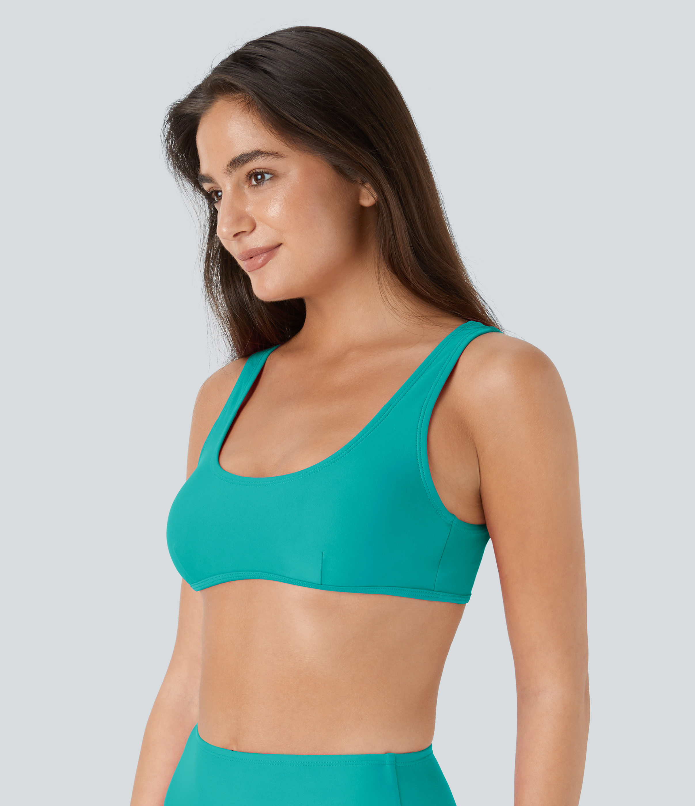 Halara Solid U Neck Bikini Top Swimsuit  - Lake Blue - XL 