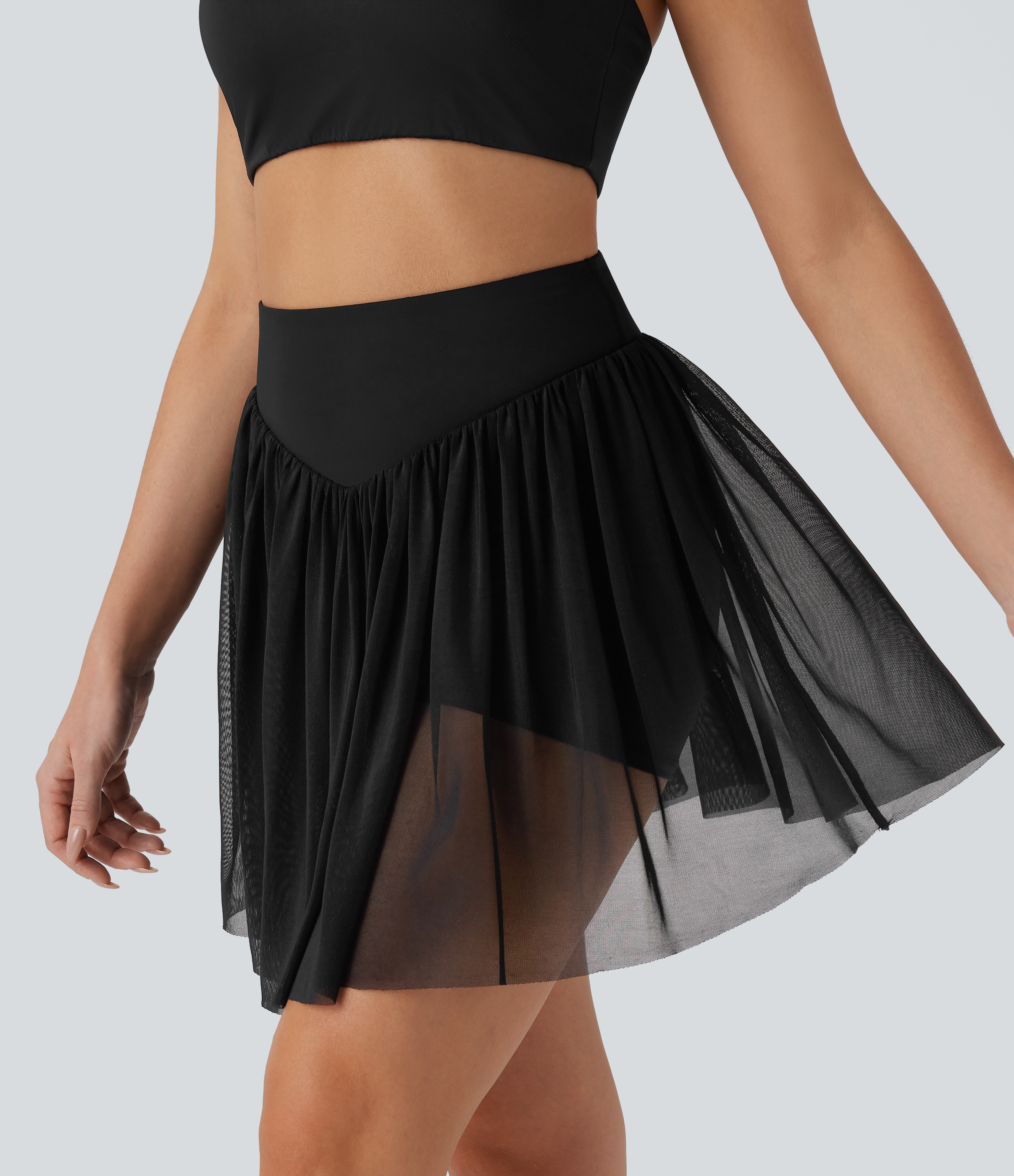 Halara SoCinched High Waisted Tummy Control 2-in-1 Side Pocket Mesh Mini Pickleball Skirt  - Carbon Black - S(regular) 