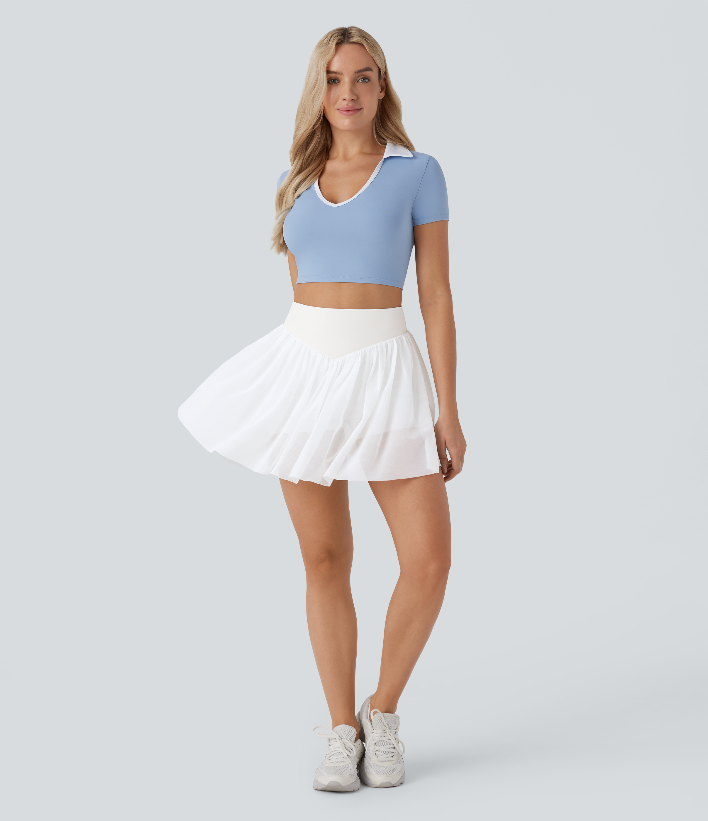 Halara SoCinched High Waisted Tummy Control 2-in-1 Side Pocket Mesh Mini Pickleball Skirt  - White - XL(regular) midi skirt a line skirt 