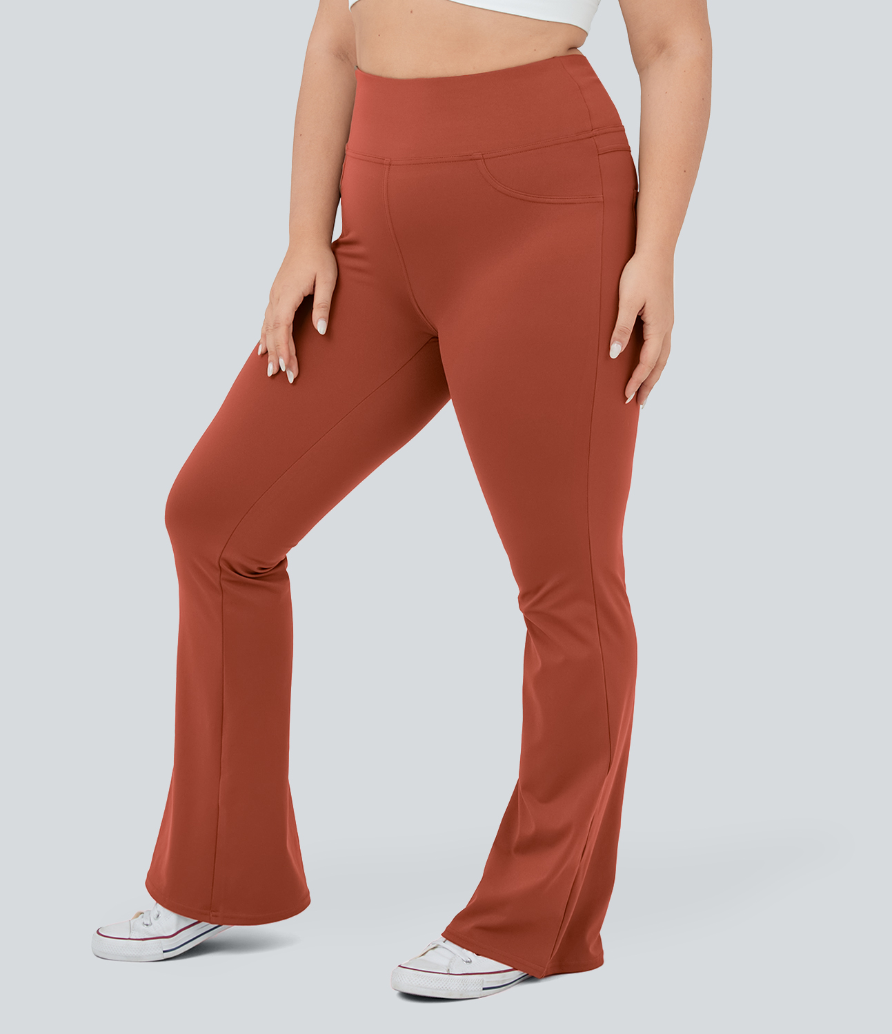 Halara High Waisted Back Pocket Flare Yoga Plus Size Leggings  - Cinnabar - 1X(regular) 