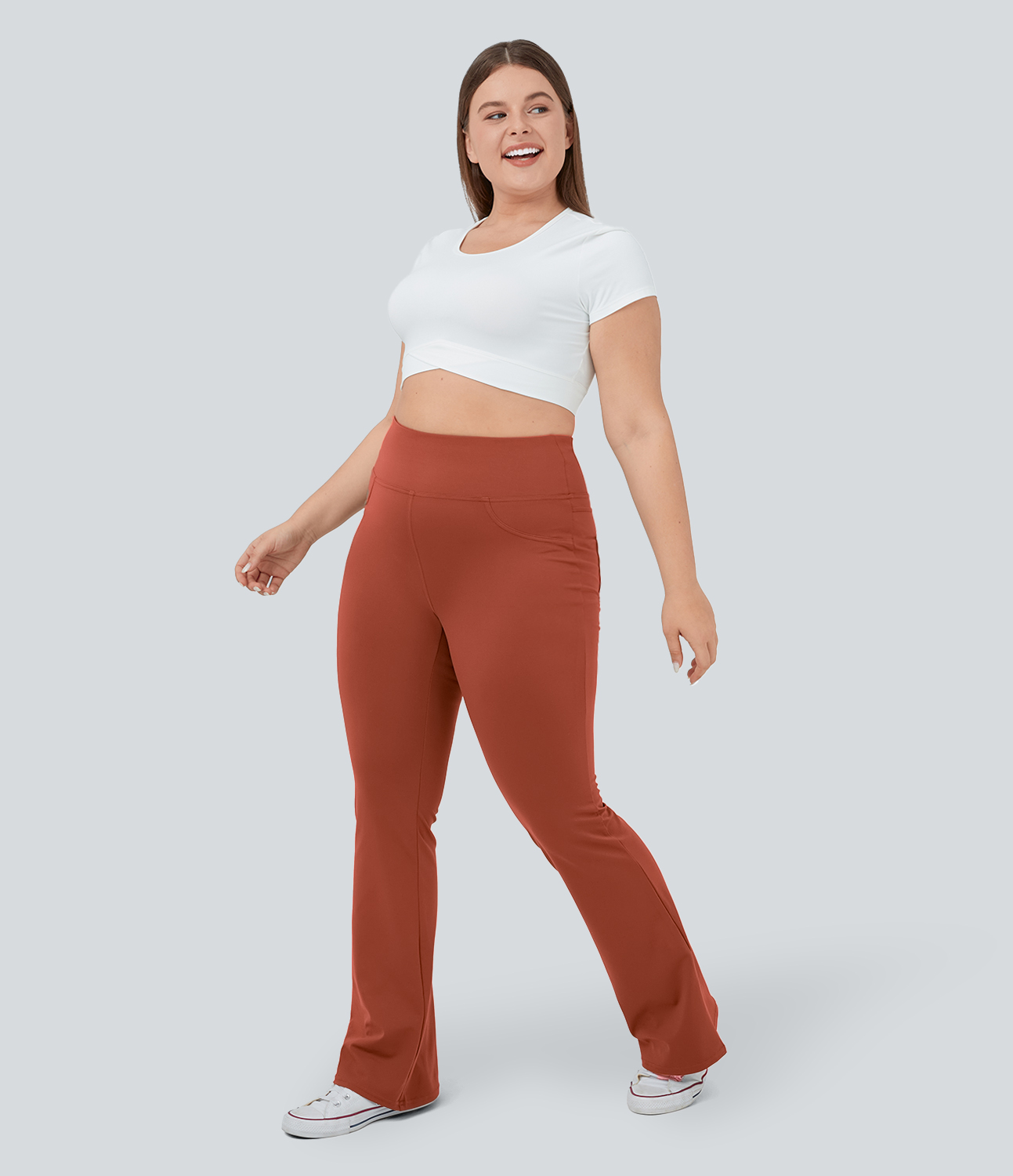 Halara High Waisted Back Pocket Flare Yoga Plus Size Leggings  - Cinnabar - 1X(regular) 