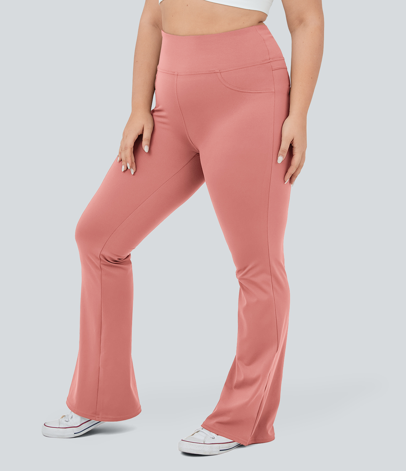 Halara High Waisted Back Pocket Flare Yoga Plus Size Leggings  - Candy Pink - 1X(regular) 