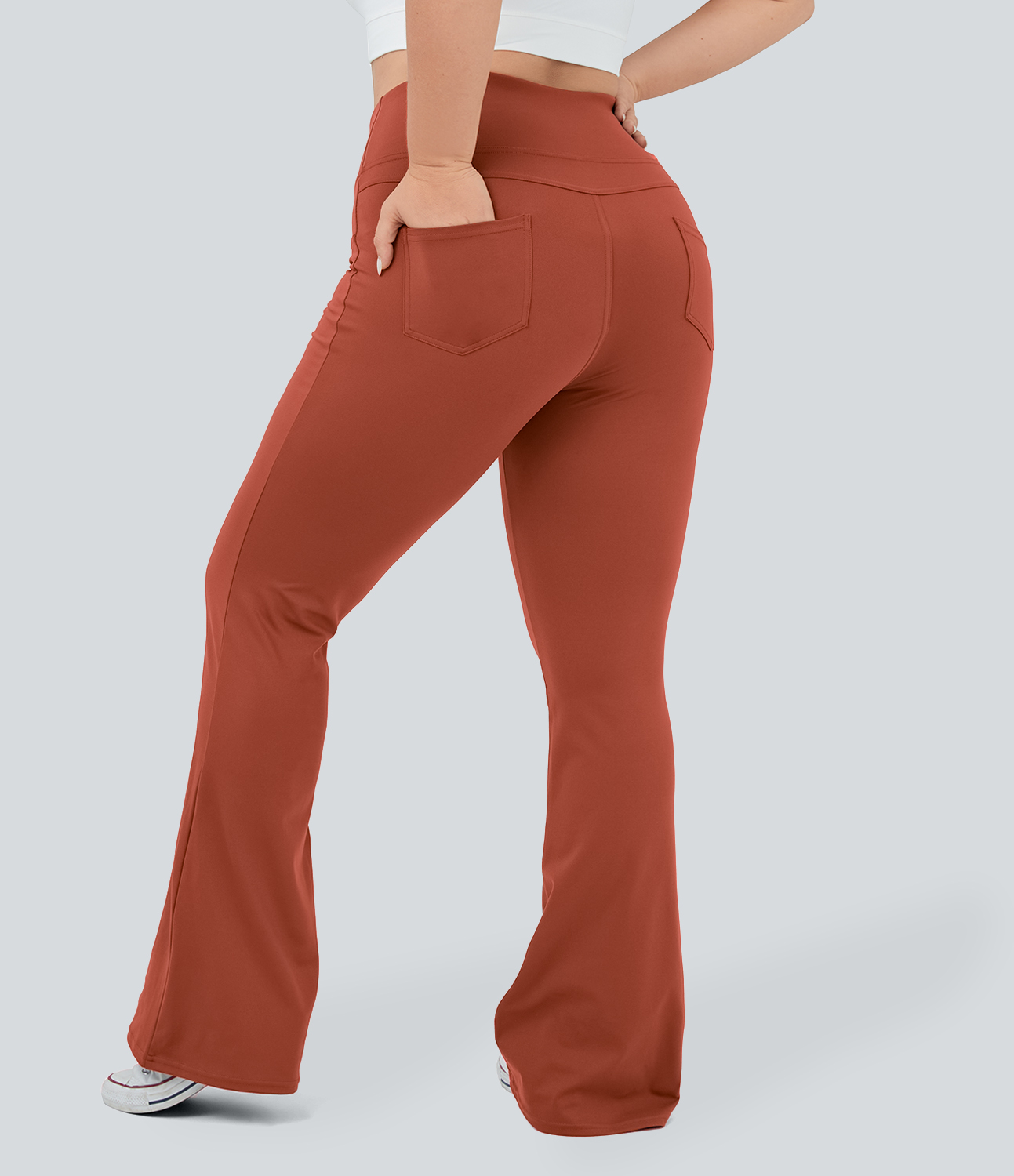 Halara High Waisted Back Pocket Flare Yoga Plus Size Leggings  - Cinnabar - 1X(regular) 