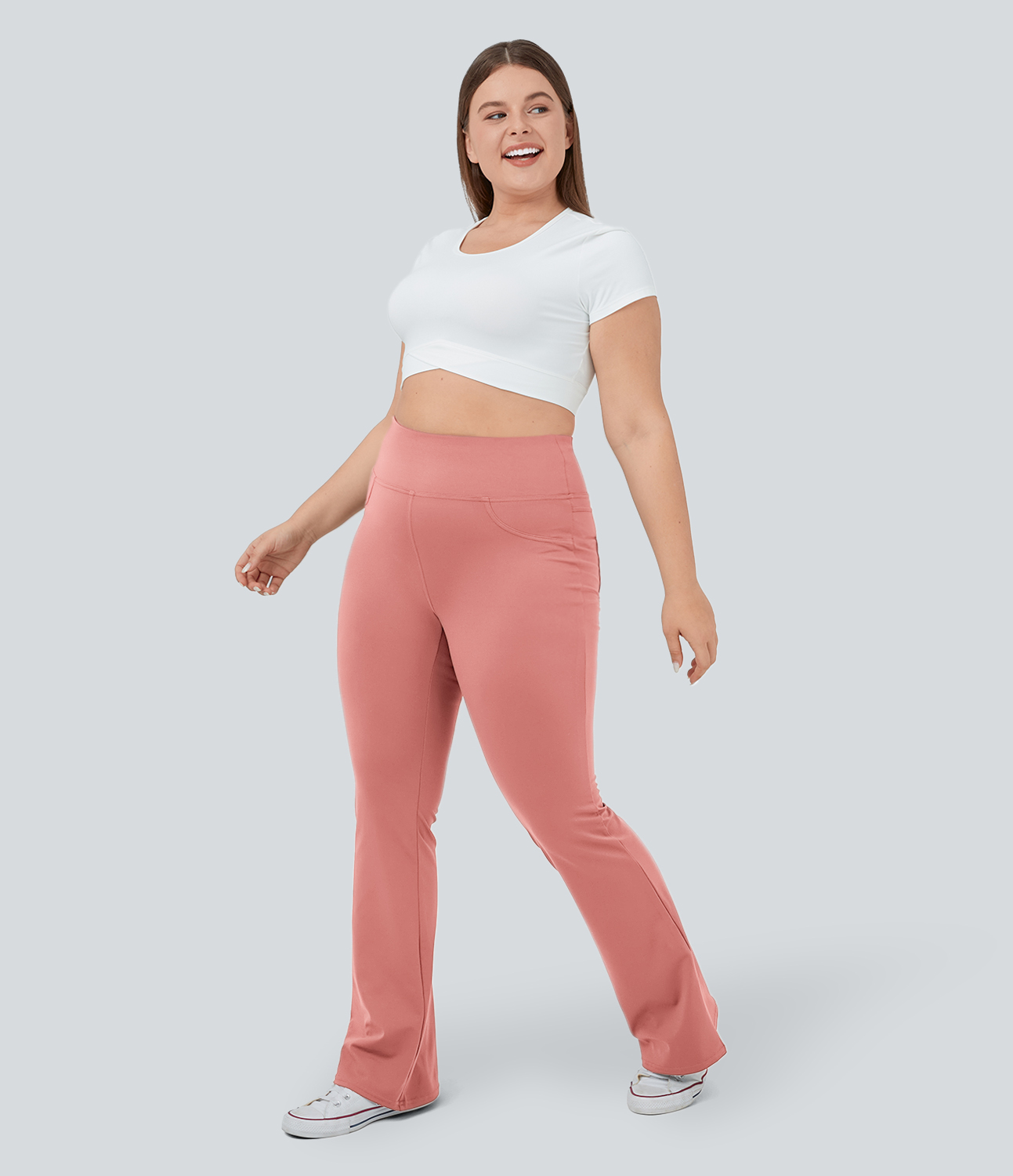 Halara High Waisted Back Pocket Flare Yoga Plus Size Leggings  - Candy Pink - 1X(regular) 