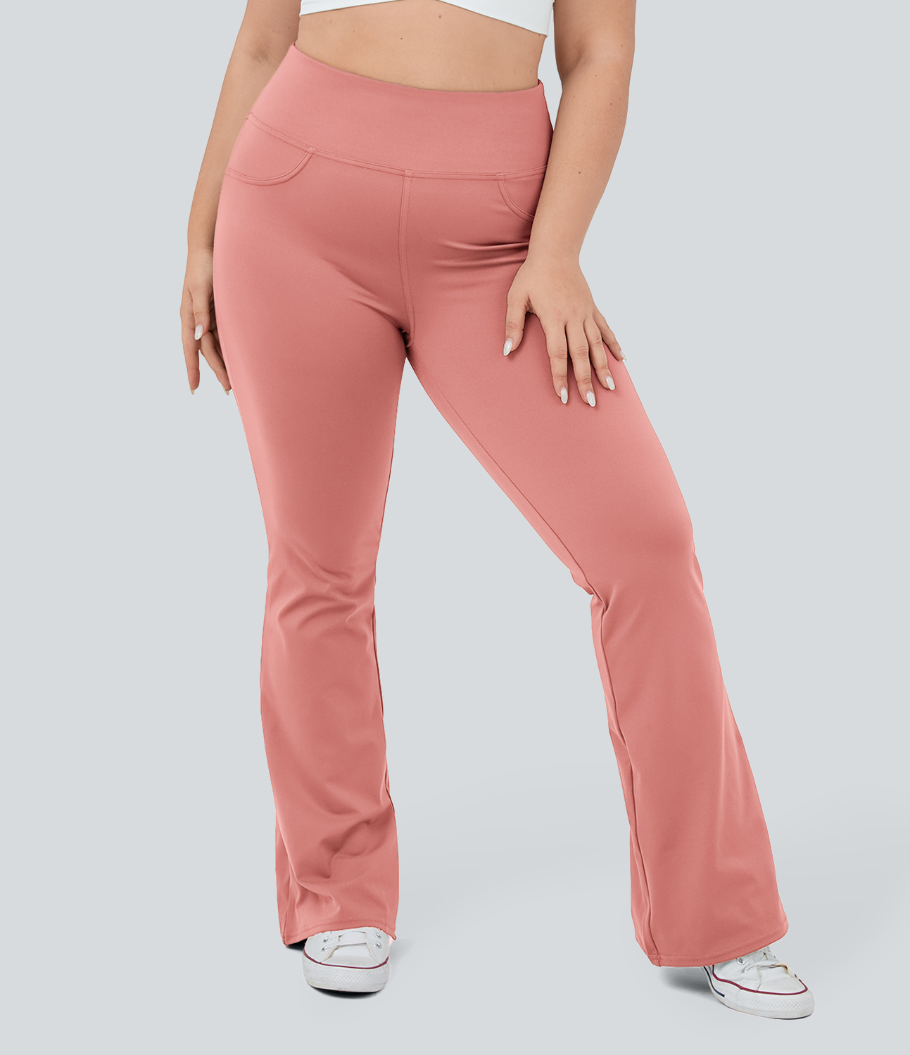 Halara High Waisted Back Pocket Flare Yoga Plus Size Leggings  - Candy Pink - 1X(regular) 