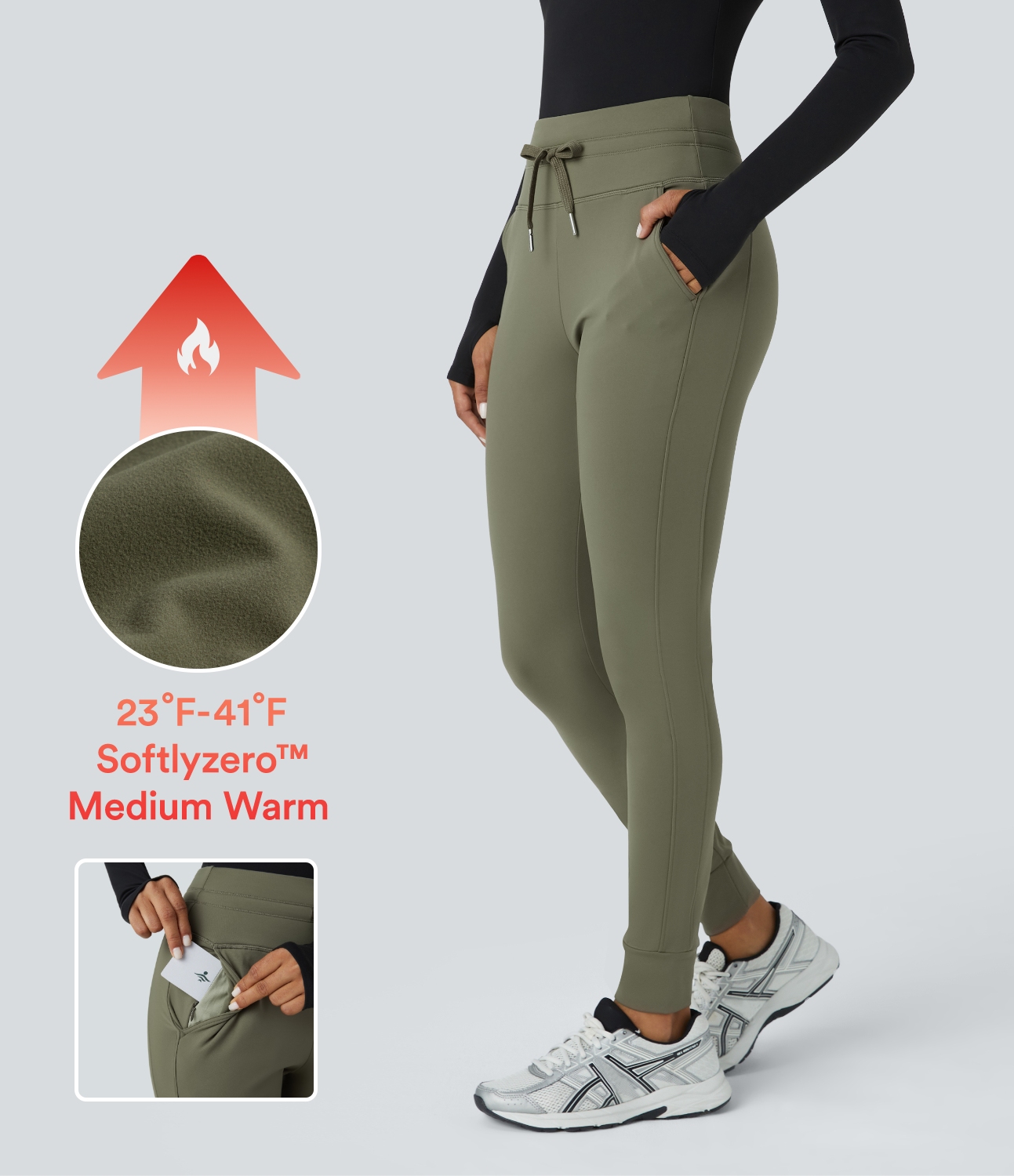 Halara Softlyzeroв„ў Fleece High Waisted Drawstring Side Pocket Full Length Yoga Joggers  - Grass Grey Green - L(regular) 