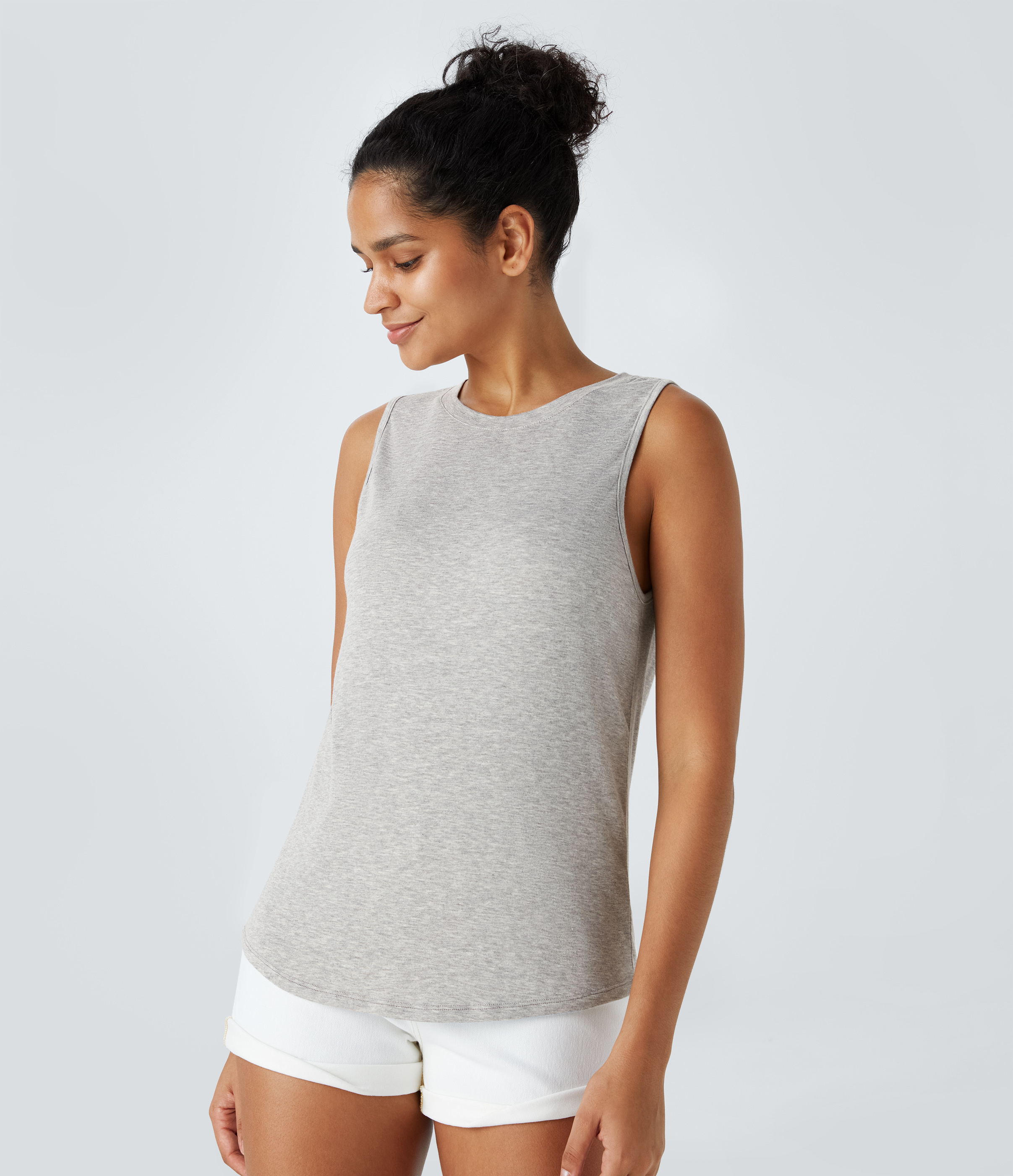 Halara Ribbed Round Neck Basic Casual Tank Top Tank Top - Fog Gray - XL golf tops halter top tunic tops sleeveless tops backless top 