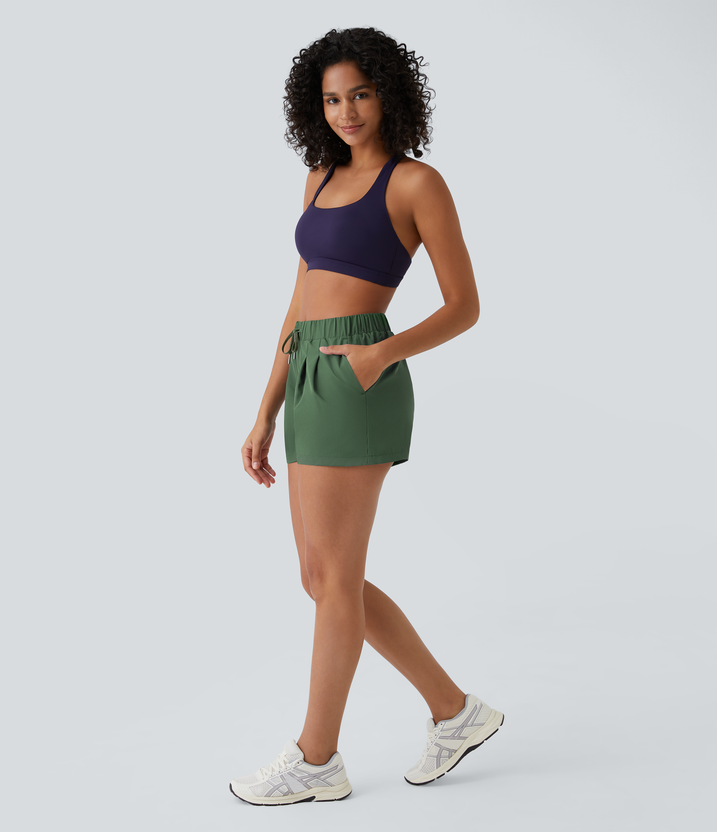 Halara High Waisted Elastic Waistband Drawstring Ruched Side Pocket Casual Shorts 3
