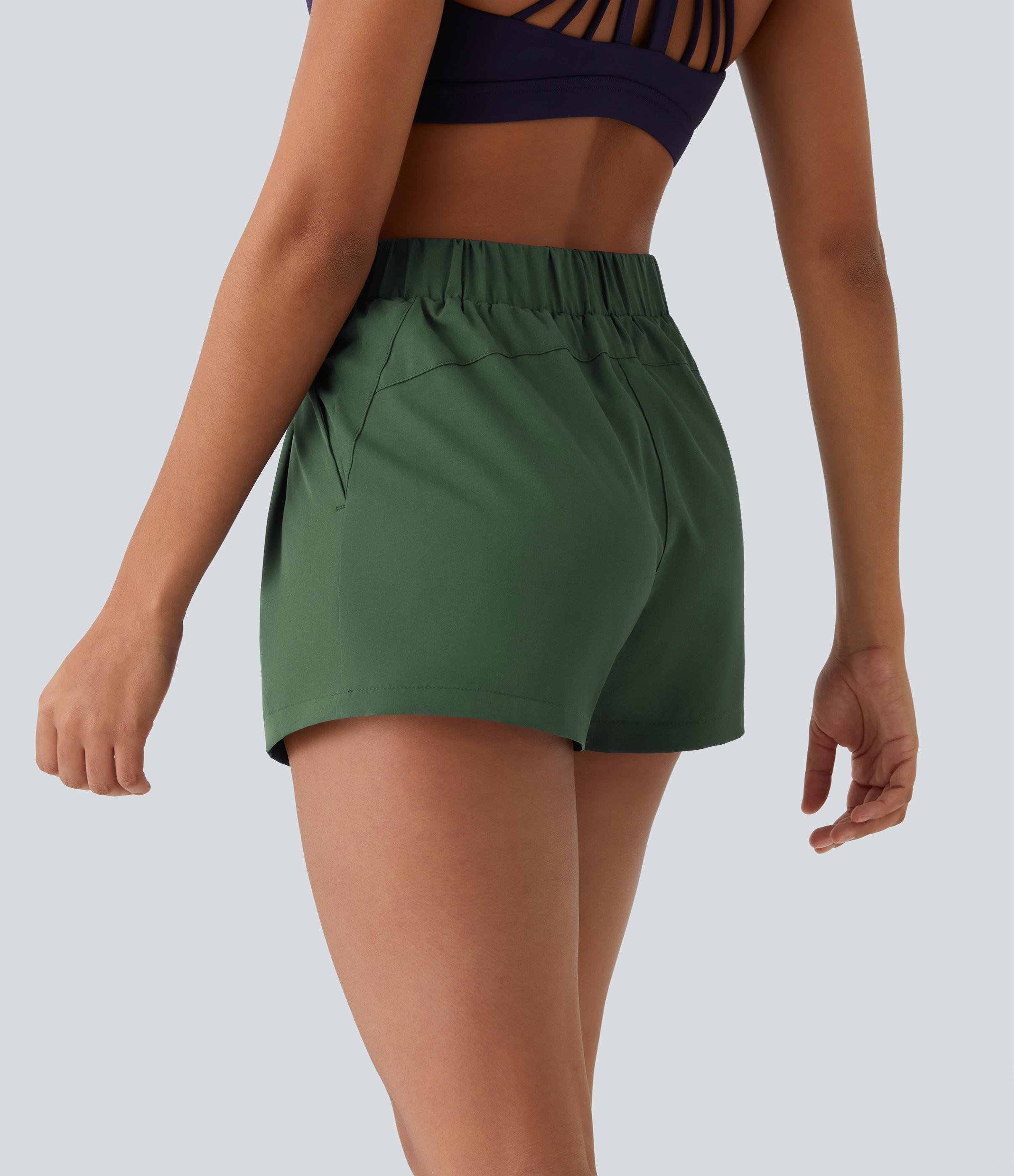 Halara High Waisted Elastic Waistband Drawstring Ruched Side Pocket Casual Shorts 3