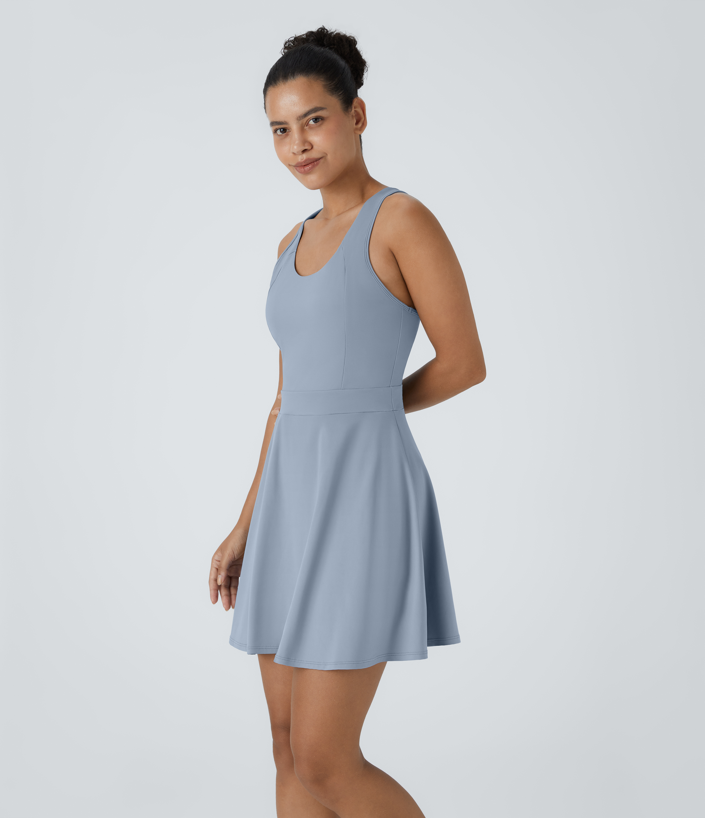 Halara Backless Racerback Flare Mini Golf Active Dress Workout Dress - Snowflake Blue - L 