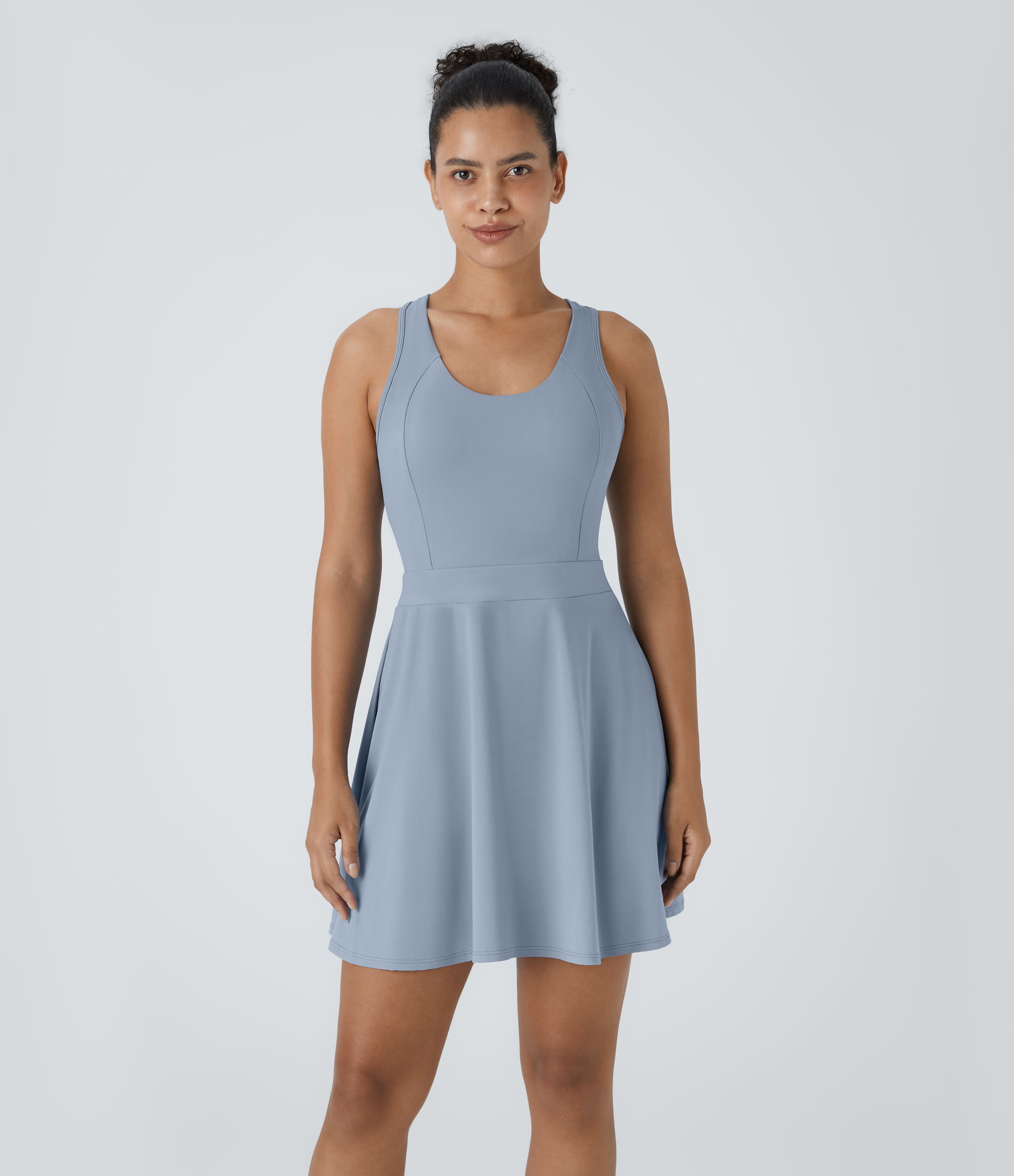 Halara Backless Racerback Flare Mini Golf Active Dress Workout Dress - Snowflake Blue - L 