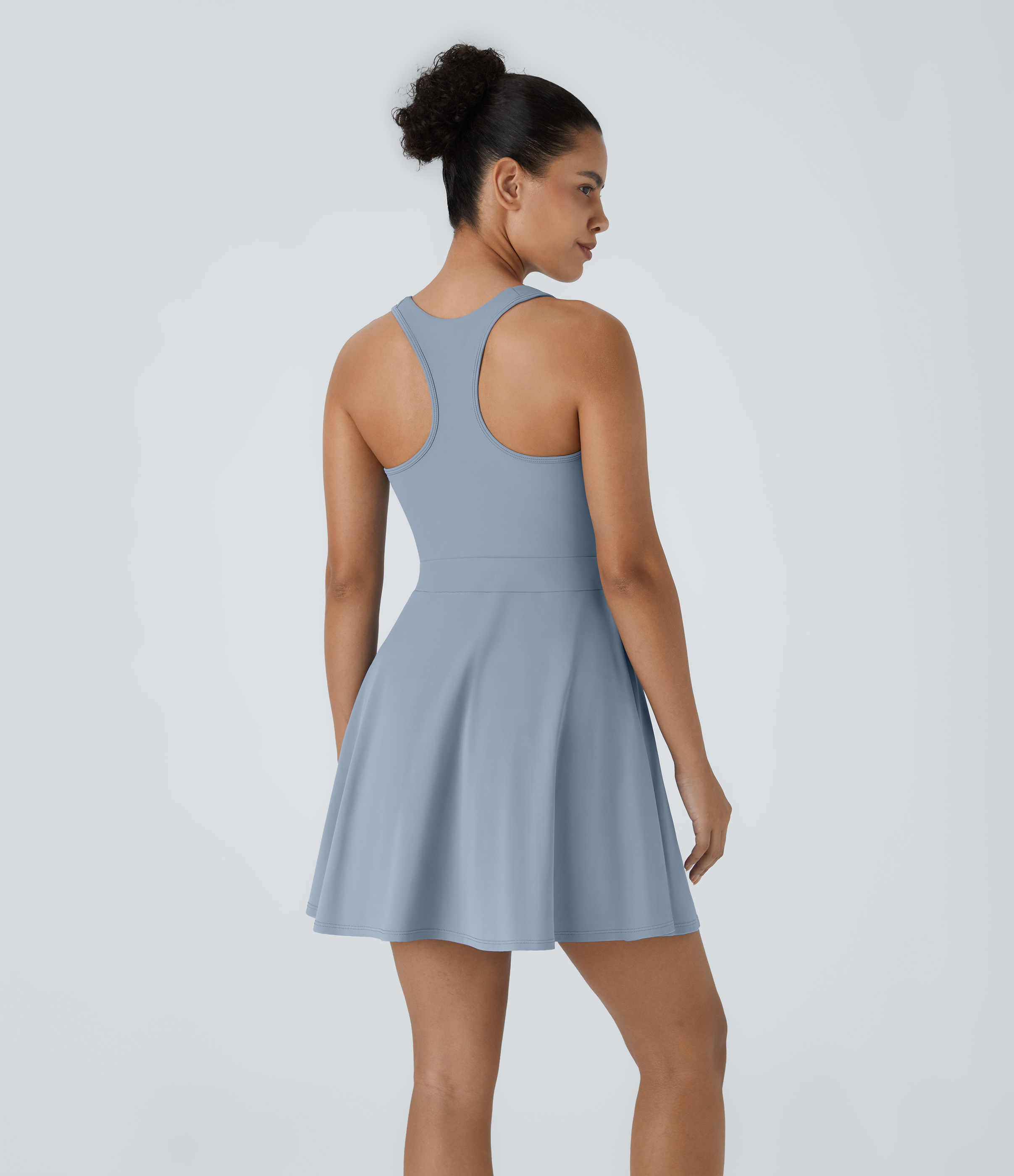 Halara Backless Racerback Flare Mini Golf Active Dress Workout Dress - Snowflake Blue - L 