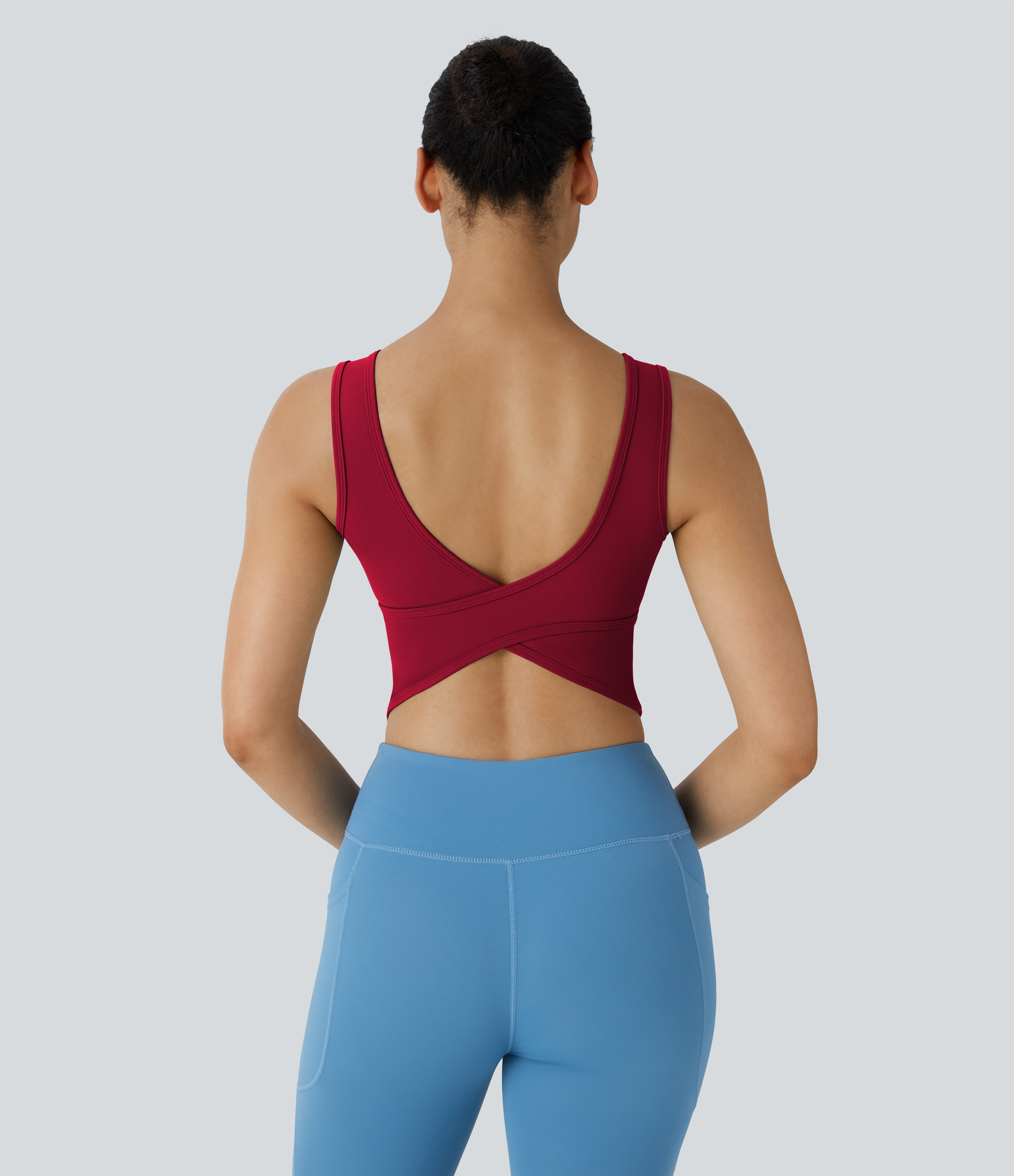 Halara U Neck Backless Crossover Barre Ballet Dance Tank Top Tank Top - Scarlet Sage - XL golf tops halter top tunic tops sleeveless tops 