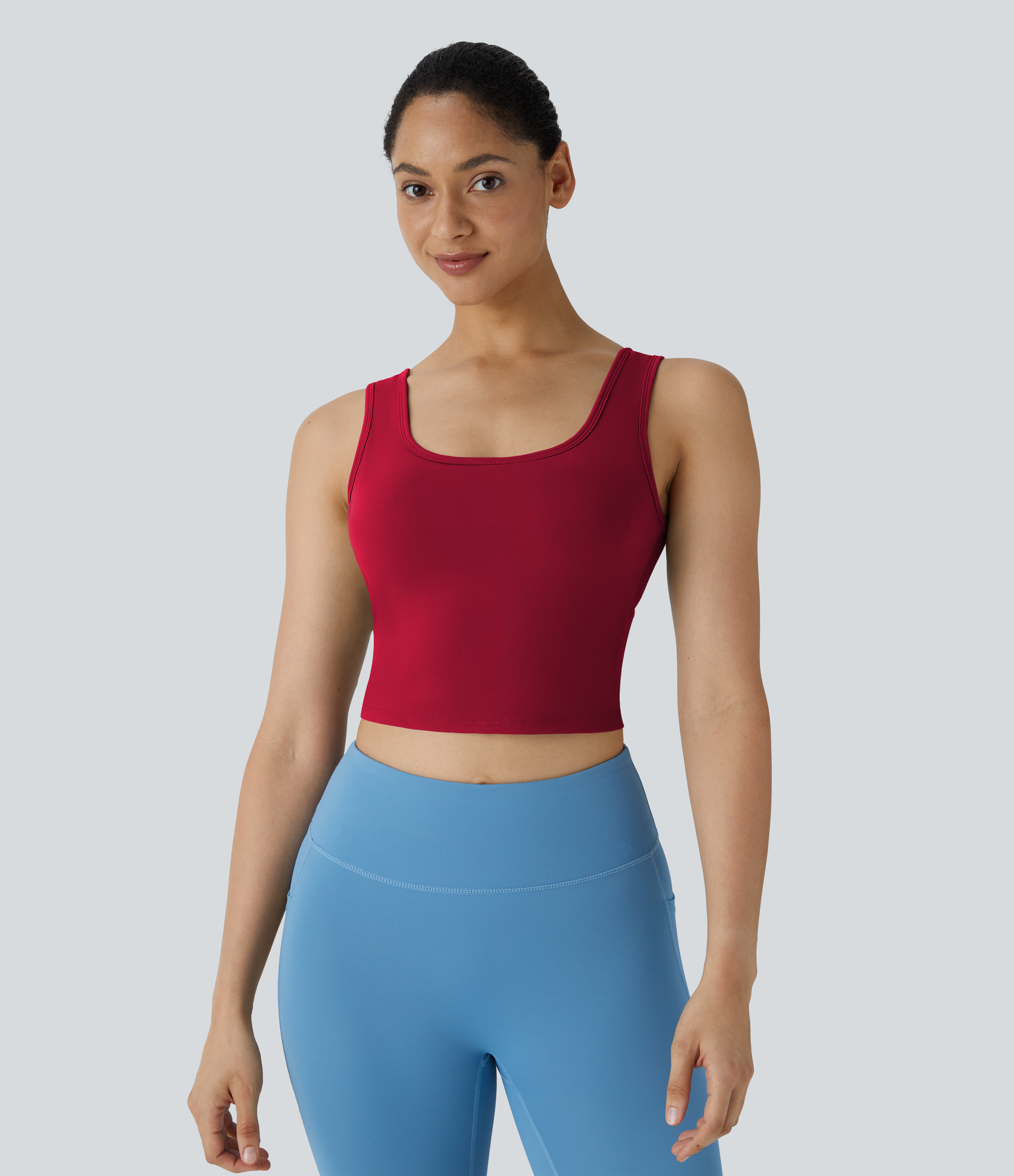 Halara U Neck Backless Crossover Barre Ballet Dance Tank Top Tank Top - Scarlet Sage - XL golf tops halter top tunic tops sleeveless tops 