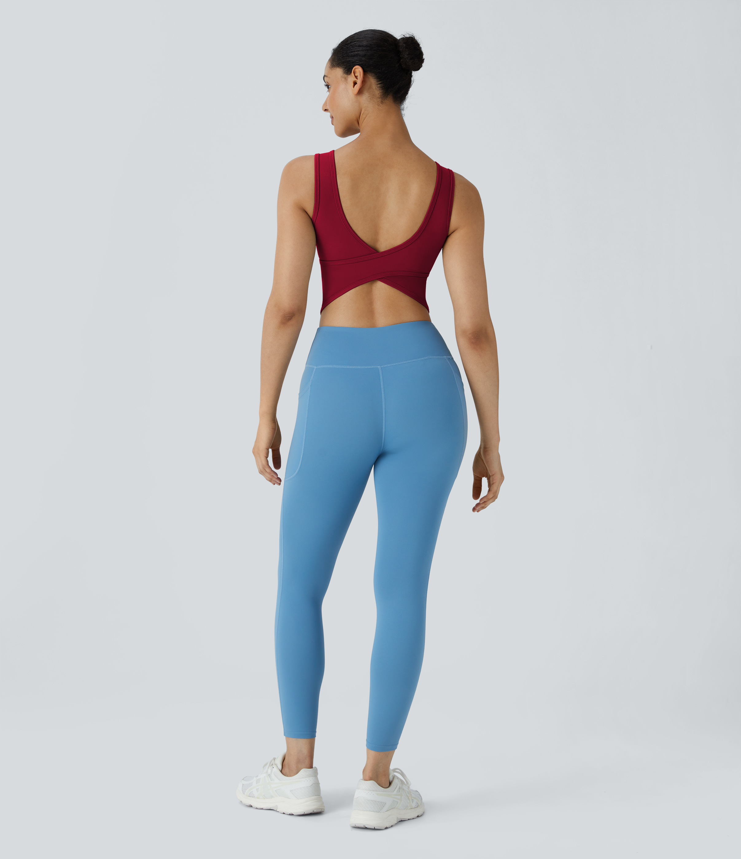 Halara U Neck Backless Crossover Barre Ballet Dance Tank Top Tank Top - Scarlet Sage - XL golf tops halter top tunic tops sleeveless tops 