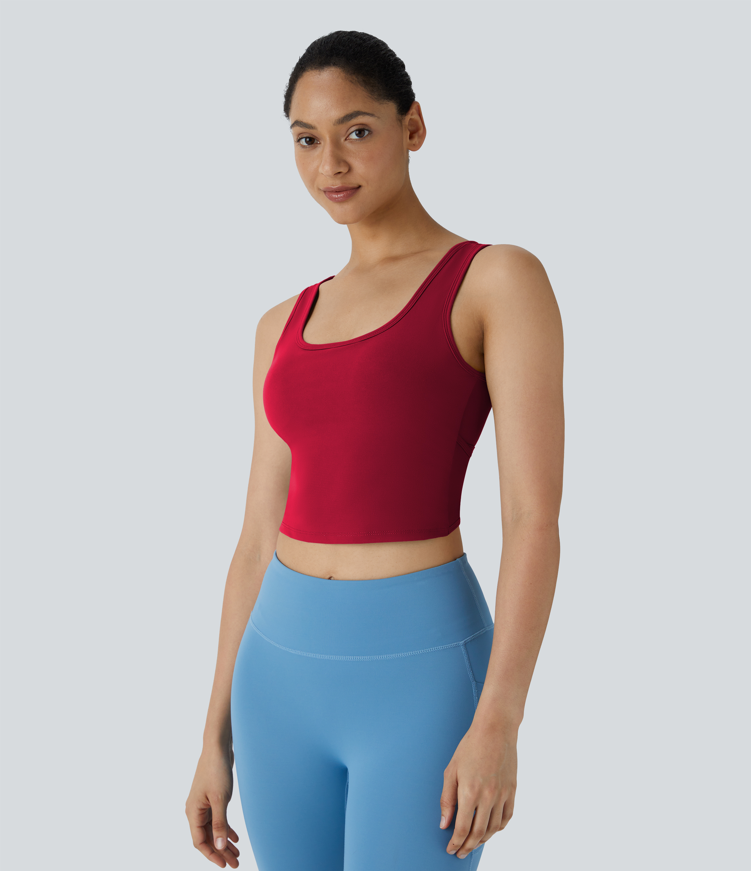 Halara U Neck Backless Crossover Barre Ballet Dance Tank Top Tank Top - Scarlet Sage - XL golf tops halter top tunic tops sleeveless tops 