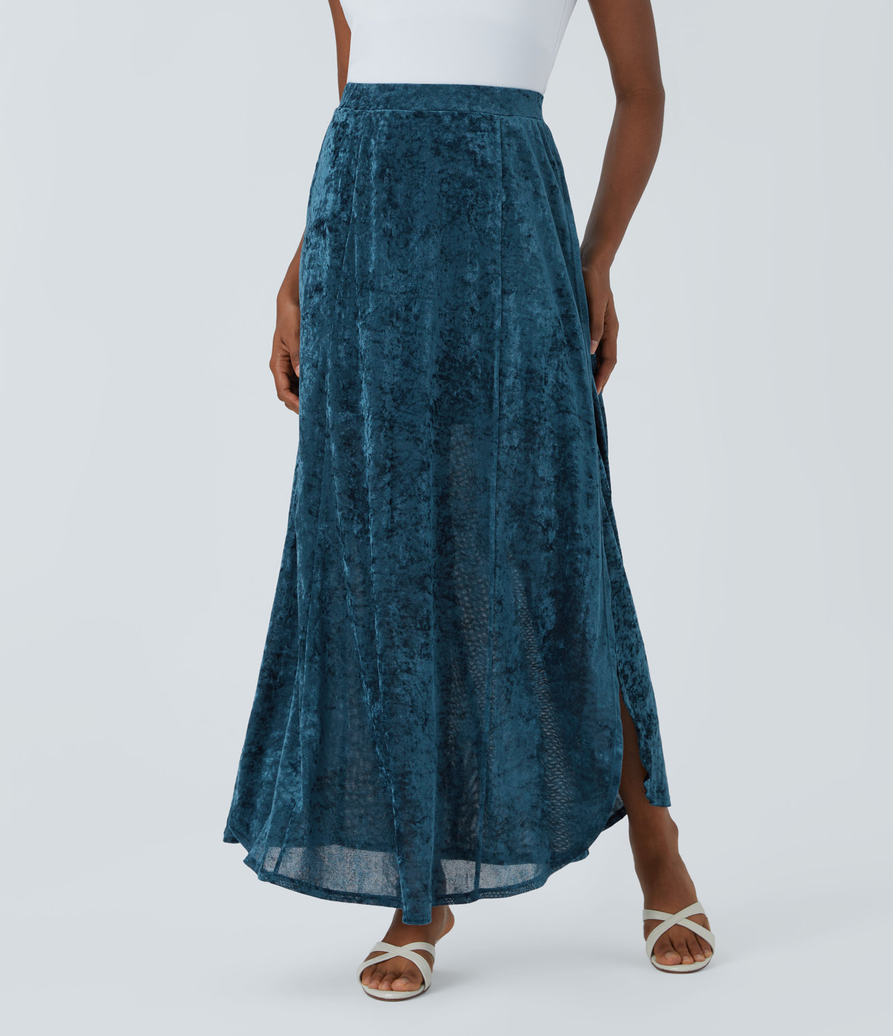Halara Sheer High Waisted Split Velvet Maxi Party Skirt  - Deep Dive - XL(regular) 