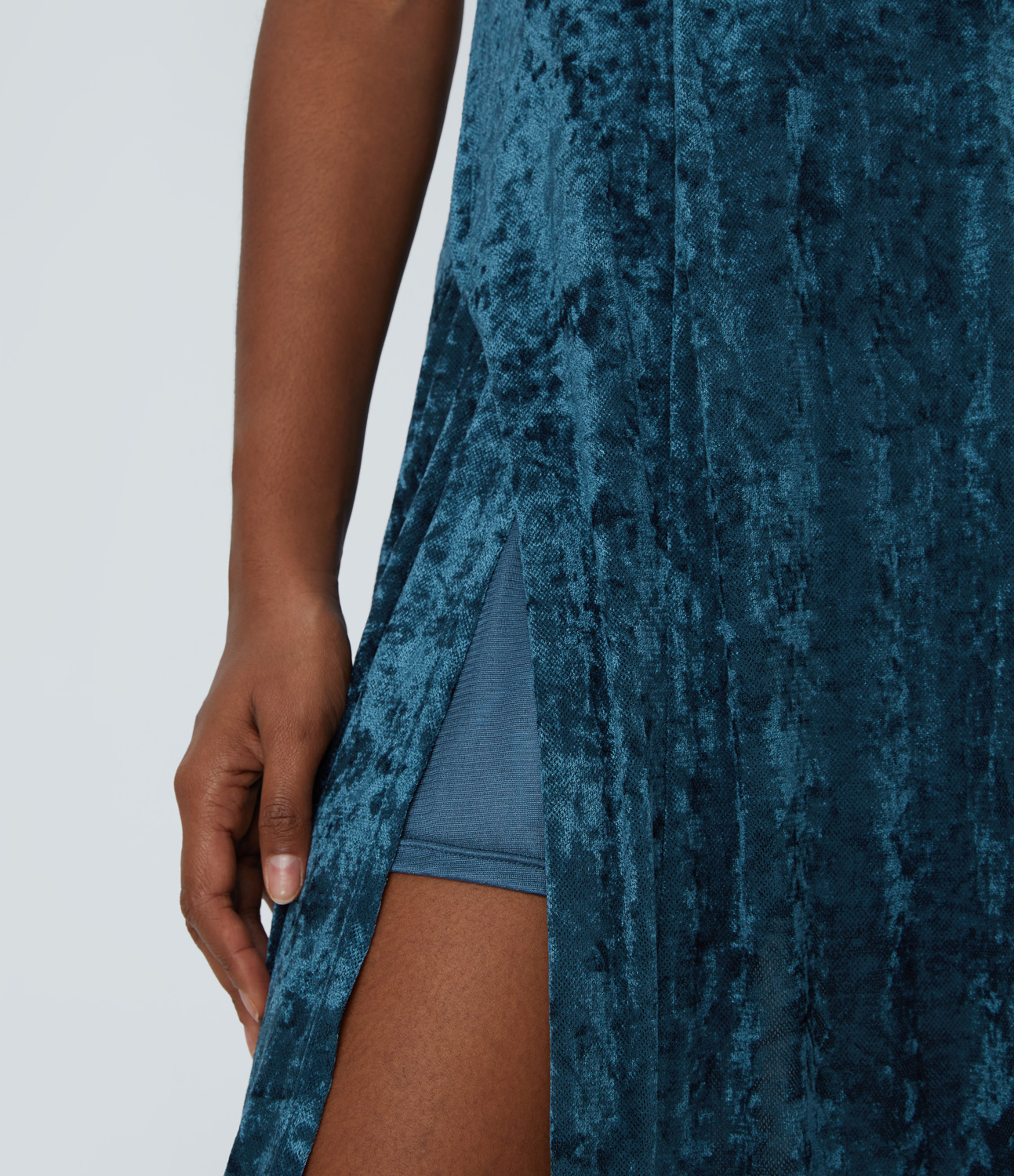 Halara Sheer High Waisted Split Velvet Maxi Party Skirt  - Deep Dive - XL(regular) 