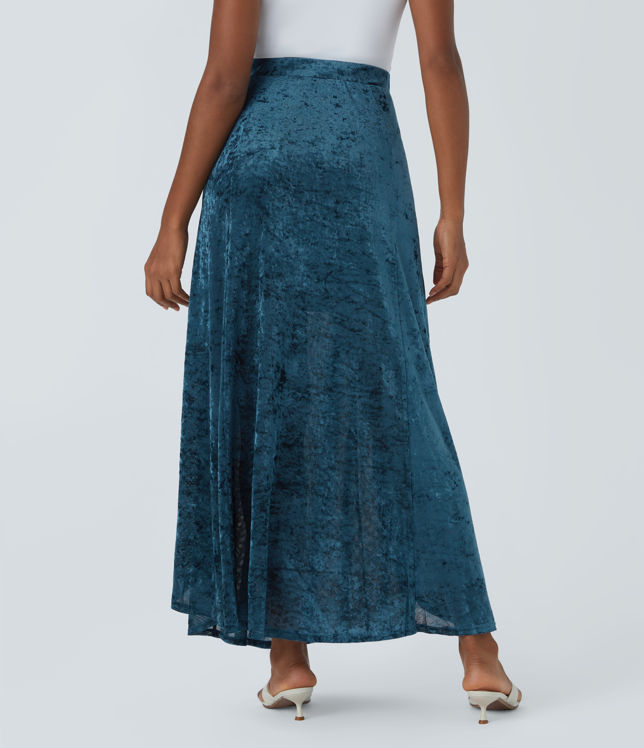 Halara Sheer High Waisted Split Velvet Maxi Party Skirt  - Deep Dive - XL(regular) 