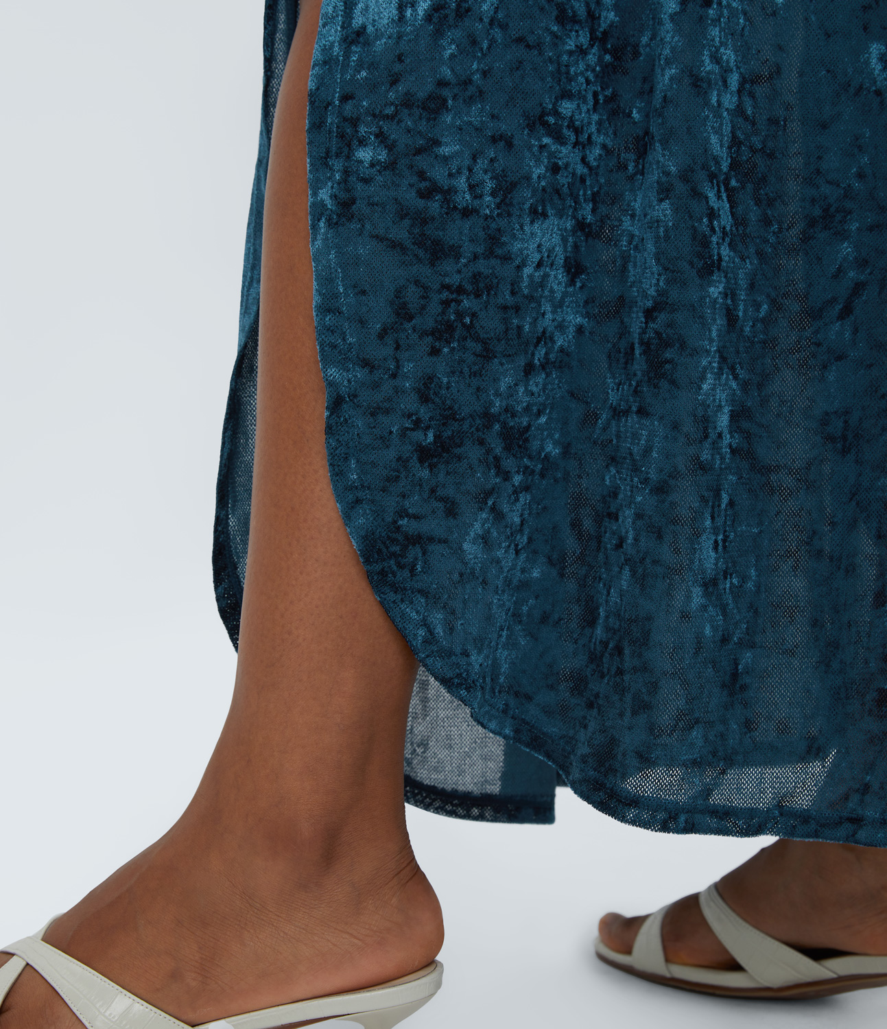 Halara Sheer High Waisted Split Velvet Maxi Party Skirt  - Deep Dive - XL(regular) 