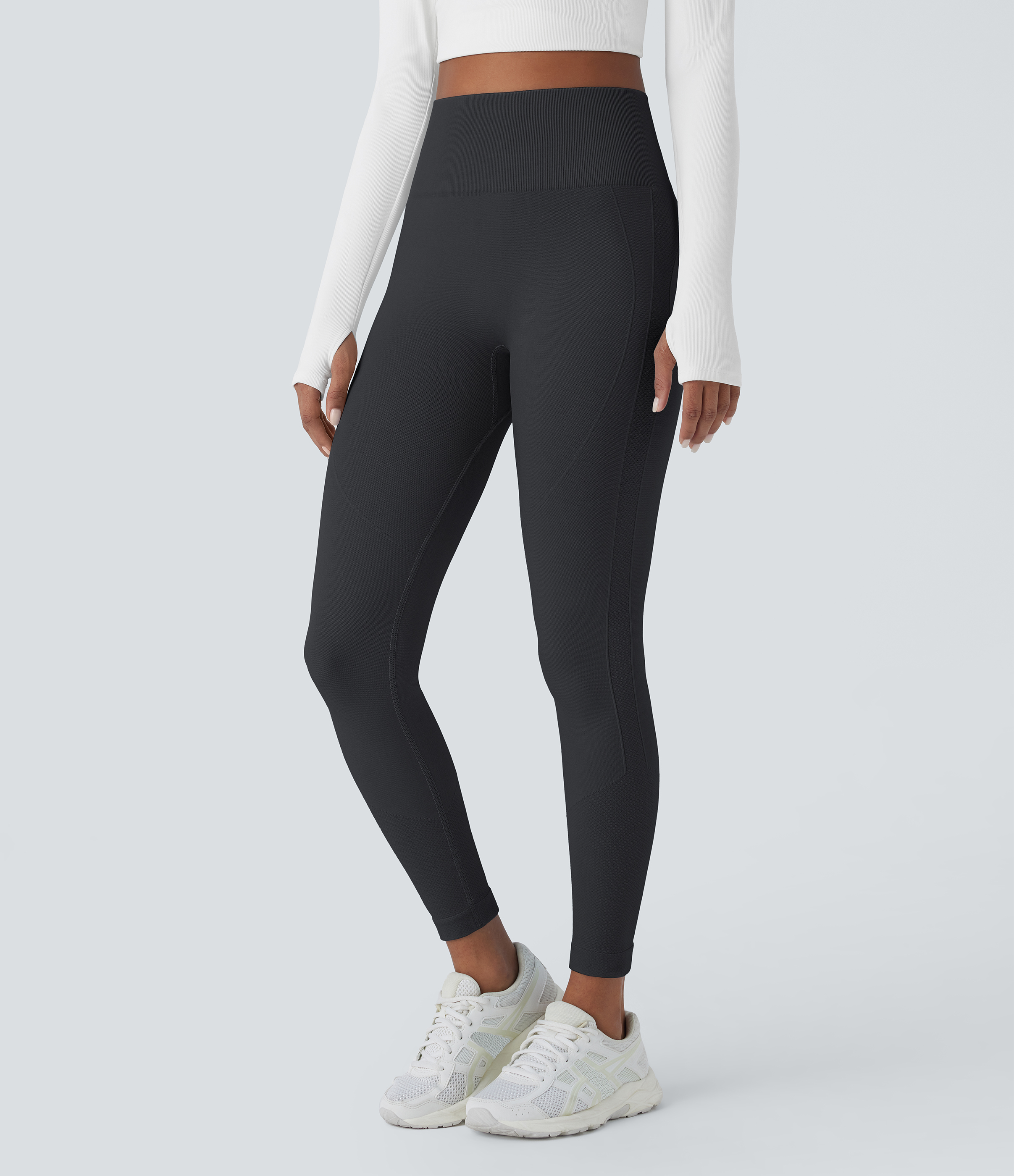 Halara Seamless Flow High Waisted Tummy Control Butt Lifting 7/8 Yoga Leggings  - Black - XL(7/8) gym leggings leggings with pockets 