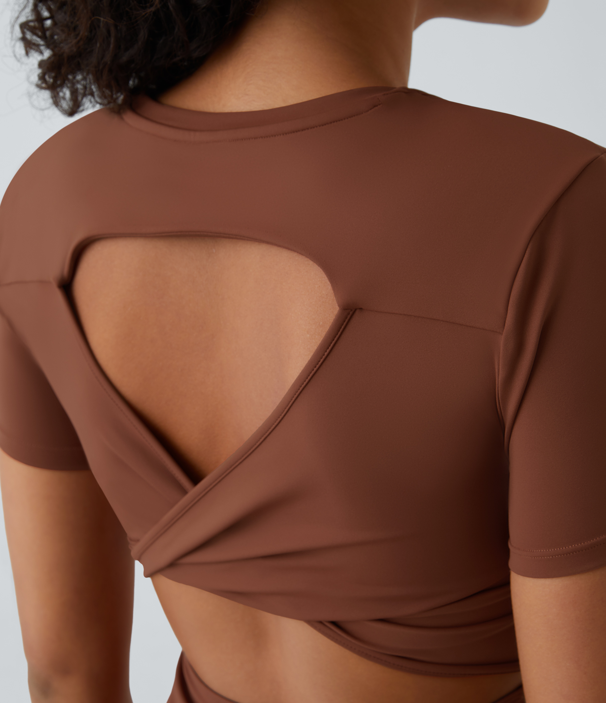 Halara Backless Twisted Cut Out Flare Mini Dance Active Dress Workout Dress - Brandy Brown - XL 