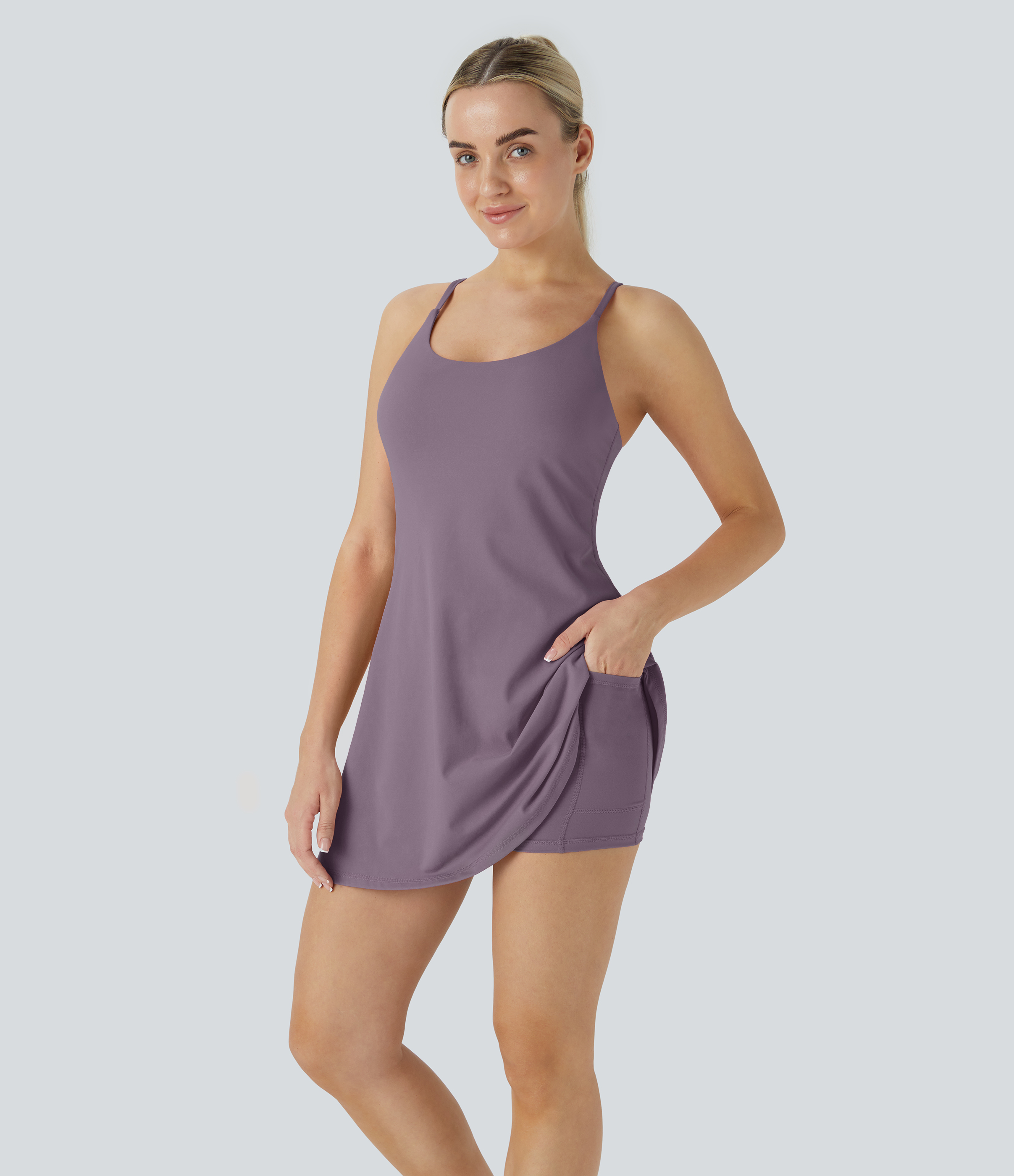 Halara Softlyzeroв„ў Plush Backless Active Dress Workout Dress - Tulip Purple - XS 