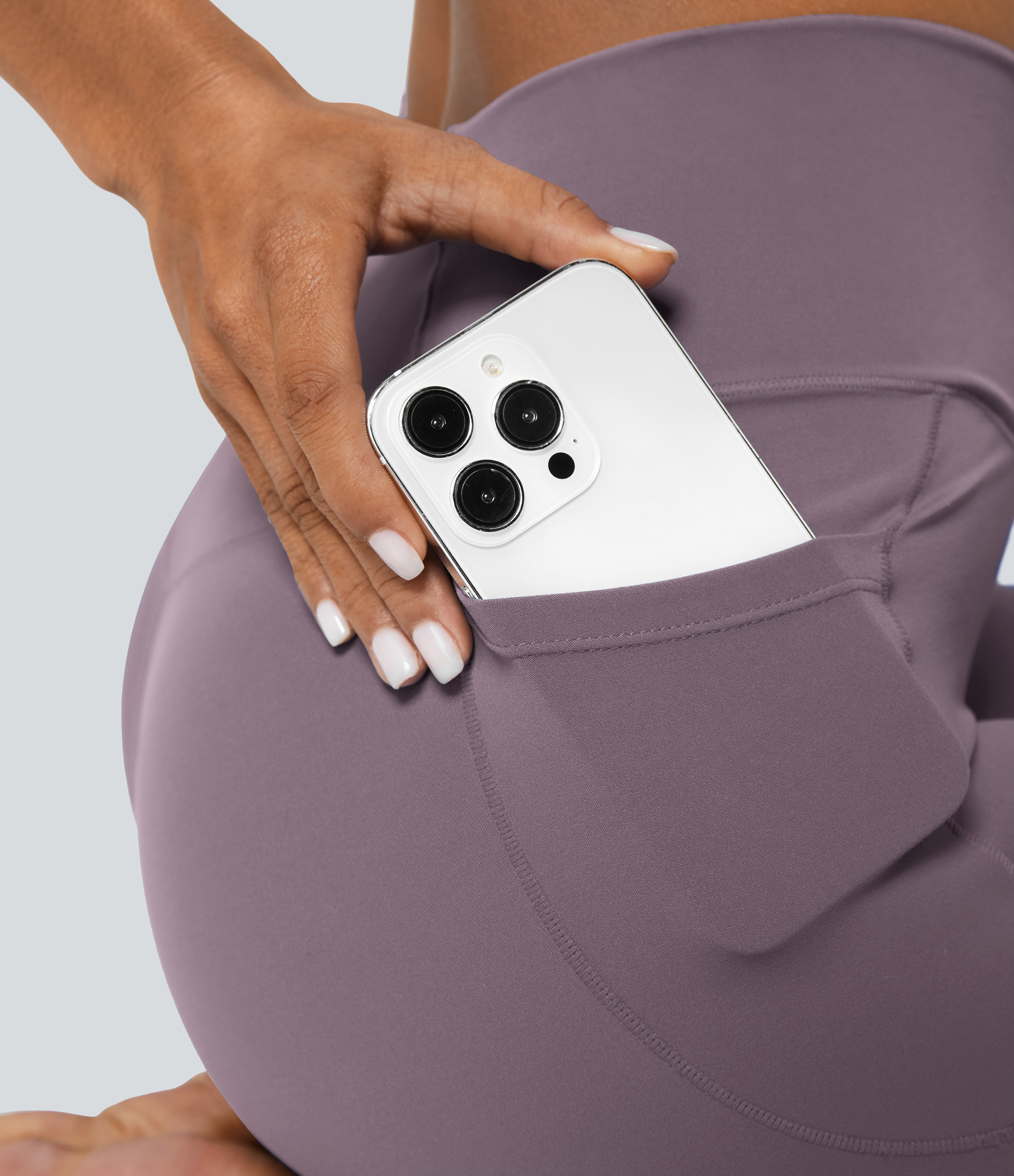 Halara CloudfulВ® Crossover Pocket Plain Leggings  - Lupine - XS(full_length) gym leggings leggings with pockets leggings with butt lift 