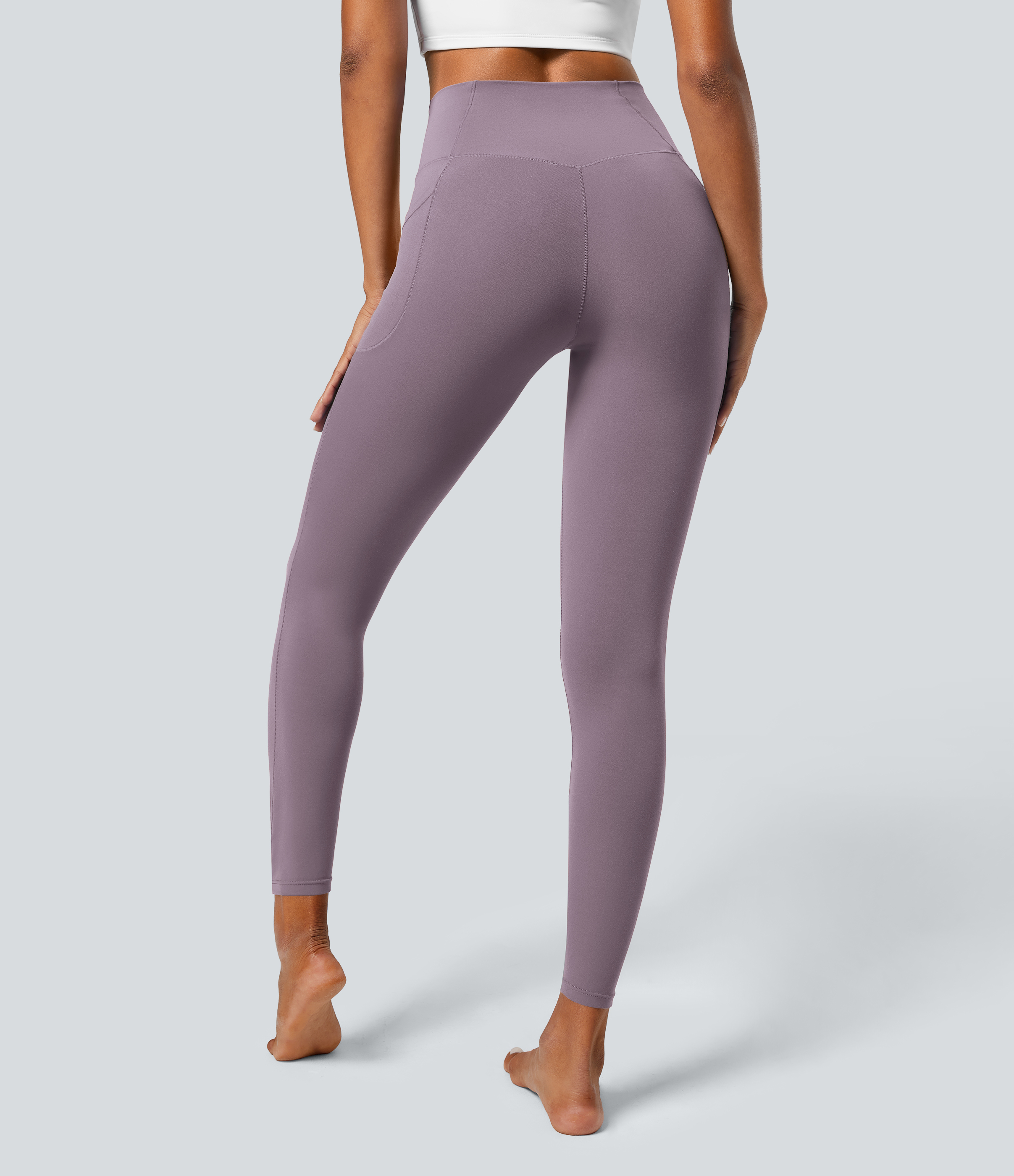 Halara CloudfulВ® Crossover Pocket Plain Leggings  - Lupine - XS(full_length) gym leggings leggings with pockets leggings with butt lift 