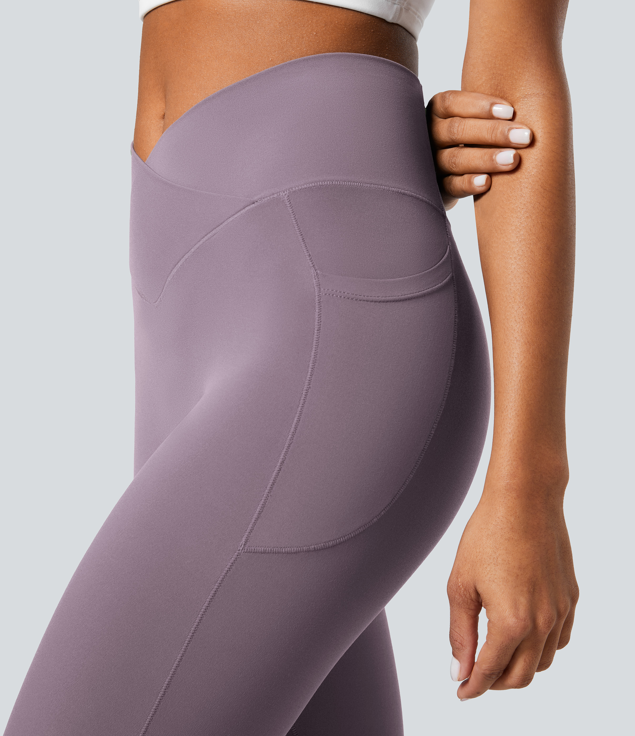 Halara CloudfulВ® Crossover Pocket Plain Leggings  - Lupine - XS(full_length) gym leggings leggings with pockets leggings with butt lift 