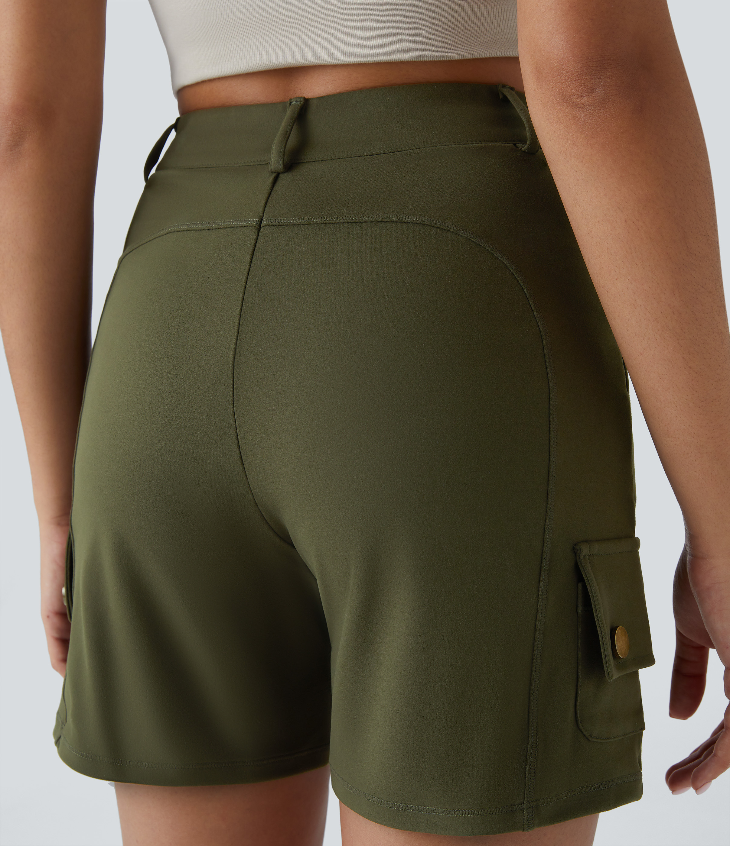 Halara High Waisted Button Zipper Multiple Pockets Cargo Shorts Gym Short - Forest Night - XL booty shorts compression shorts yoga shorts 